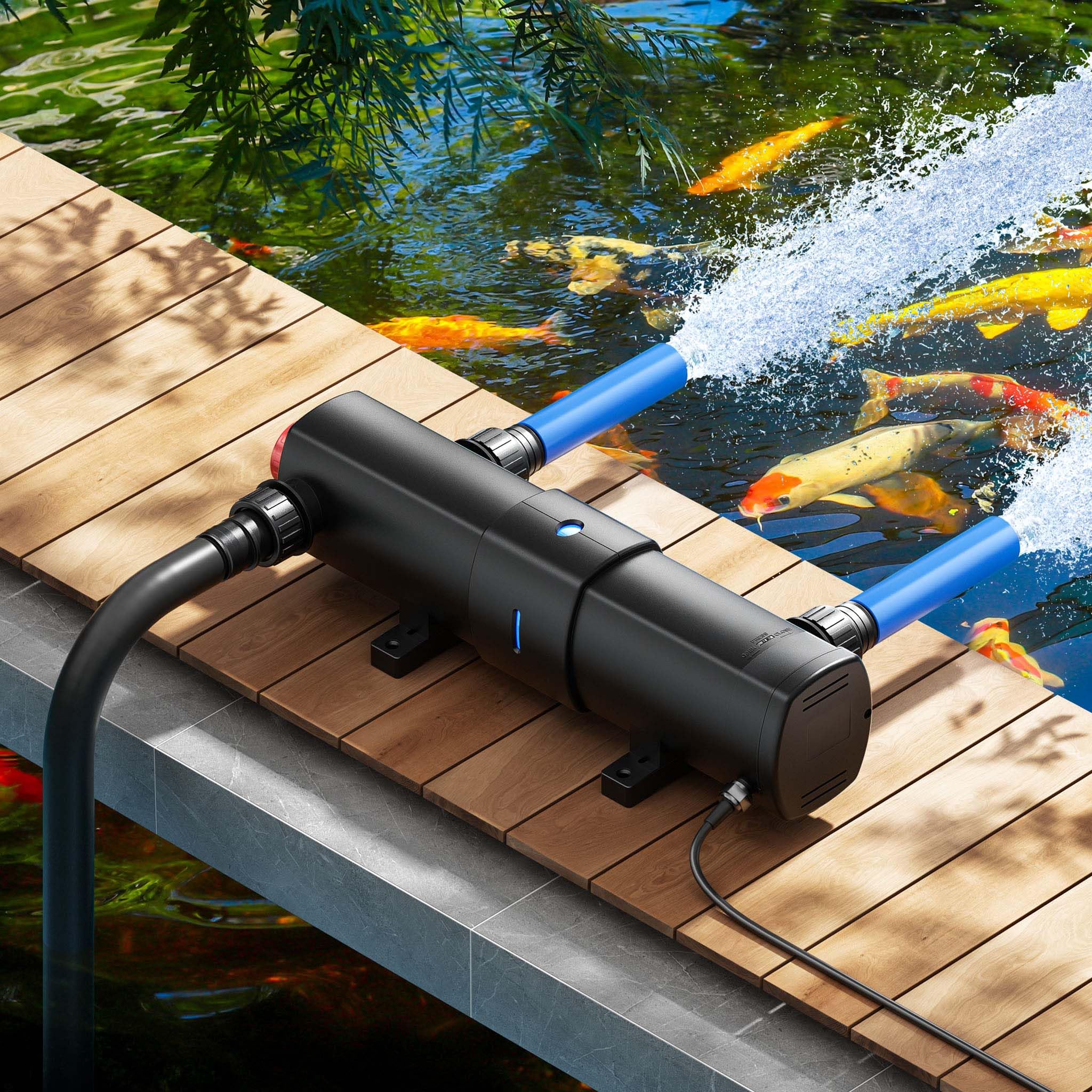 Wiltec Komplettset: CBF-350C Teichfilter bis 90000 L Teichfilteranlage als Durchlauffilter, CUV-224 Teichklärer UVC Klärer mit 24 Watt UV-C Leistung
