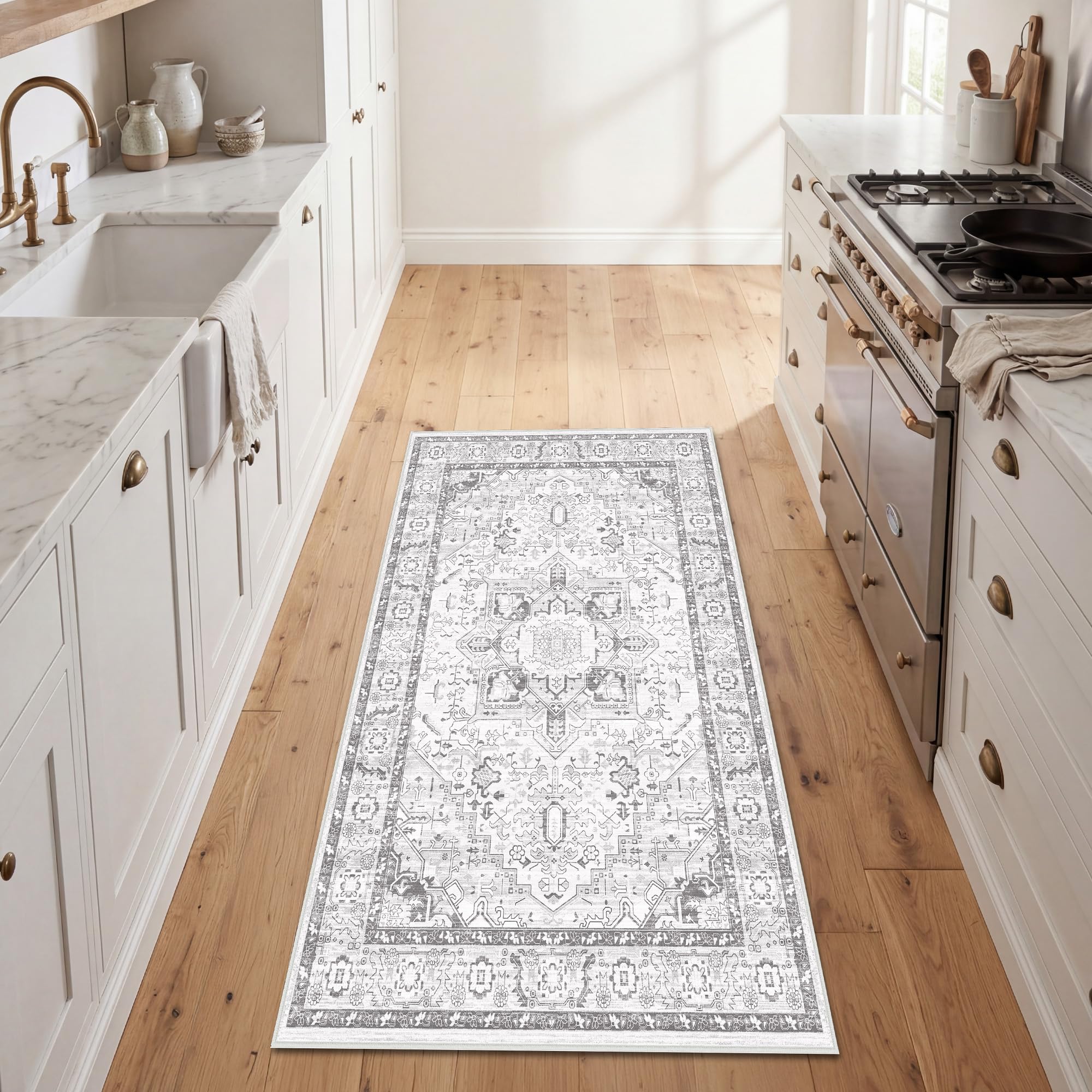 Autsel Vintage Teppich Wohnzimmer, Waschbarer Teppich Schlafzimmer, Boho Teppich Kurzflor, rutschfest Läufer Teppiche, Pflegeleicht Teppich Gegend für küche, Büro, Esszimmer, Flur