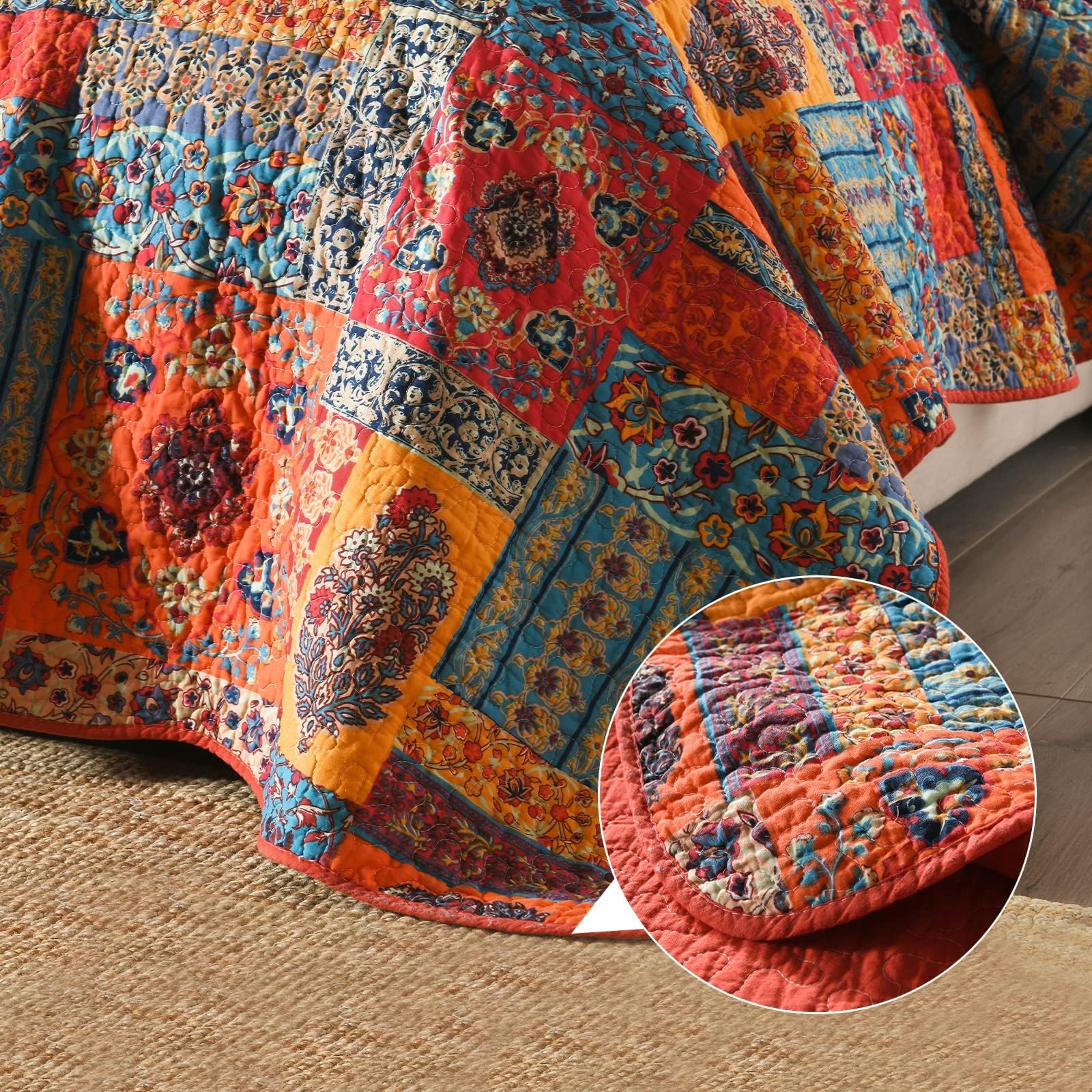 Qucover Tagesdecke 240x260cm Patchwork Baumwolle Bettüberwurf 250x270 aus Baumwolle Gesteppte Decke für Doppelbett mit Kissen in Landhausstil
