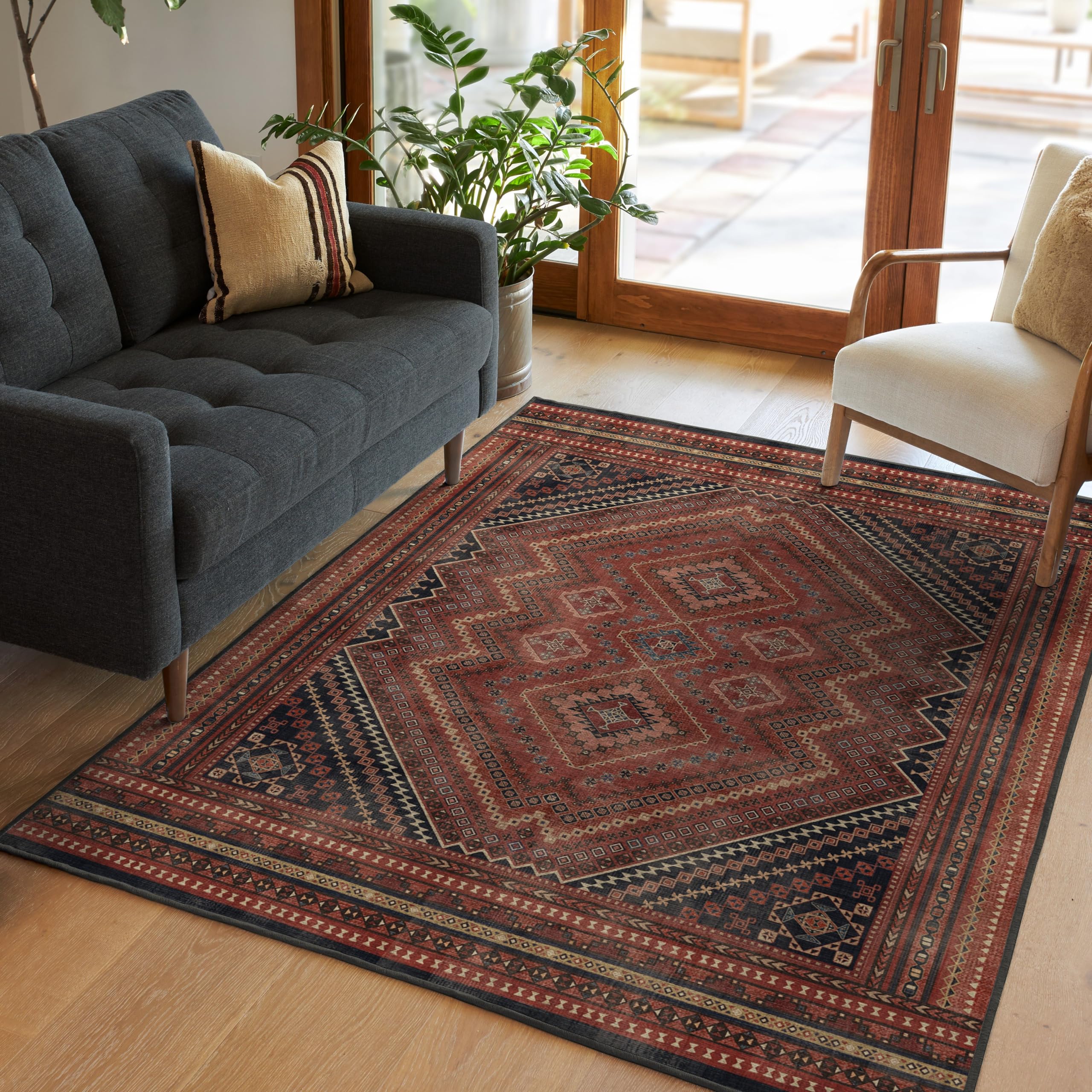 Amazon.com: RUGGABLE Washable Vintage Area Rug – Kaden Amber Red