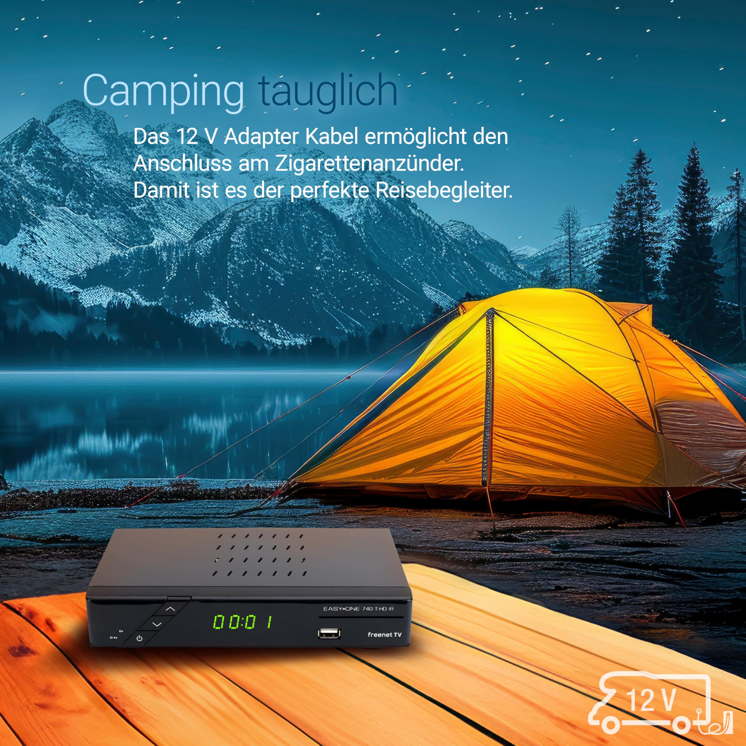 SET-ONE EasyOne 740 HD DVB-T2 Receiver, Freenet TV (Private Sender in HD), Full-HD 1080p, HDMI, USB 2.0, 12V tauglich, 1,5m HDMI Kabel