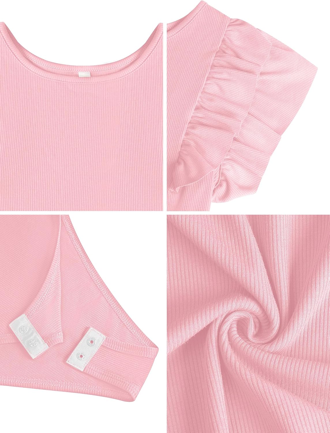 Missufe Women's Summer Ruffle Flutter Sleeve Ribbed Casual Bodysuit Tops - Image 7