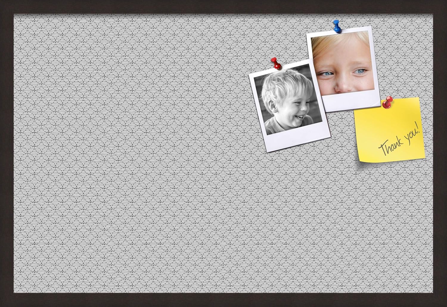 ArtToFrames 30x20 Custom Cork Bulletin Board. This Seamless Circles Black and White Pin Board Has a Fabric Style Canvas Finish, Framed in Coffee (PinPix-117-30x20_FRBW26061)