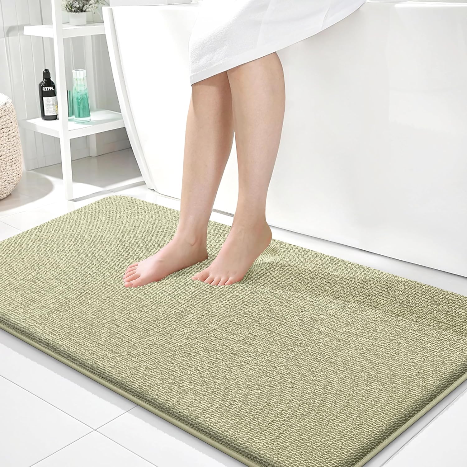 OLANLY Thick Memory Foam Bathroom Runner Rugs 44x24, Extra Soft Absorbent Long Bath Rug, Quick Dry, Non-Slip, Machine Washable Bath Mats for Bathroom, Tub and Shower, Home Decor Accessories, Vanilla
