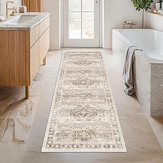 Boho Long Bathroom Runner Rug 24 x 72 Washable Non Slip - Soft Stain Rei...