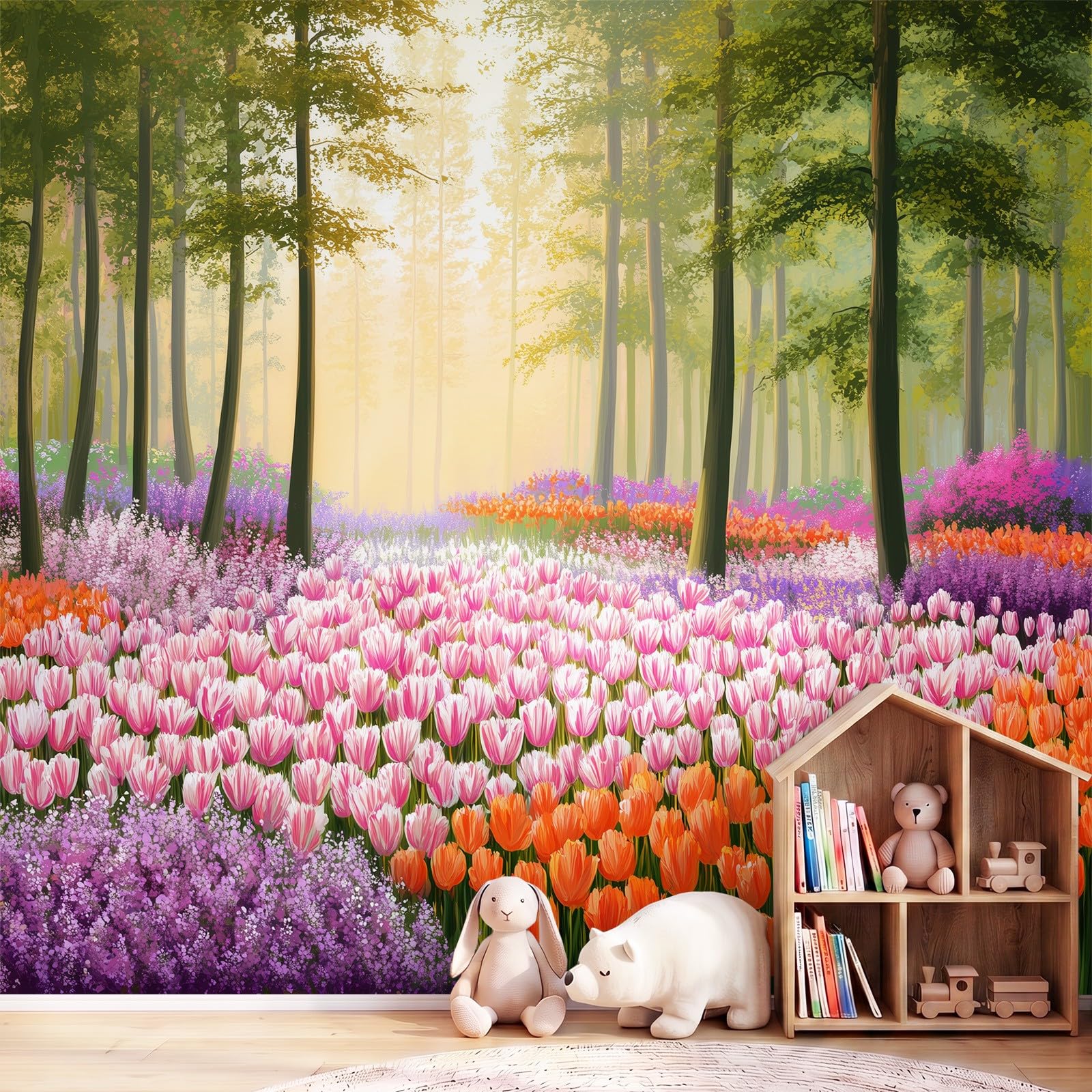 Tapeta 3D, romantyczny wiejski krajobraz, 274 x 254 cm, mural ścienny, tulipan kwiatowy tapeta mural do sypialni, przedszkola, malowniczego ogrodu wisząca