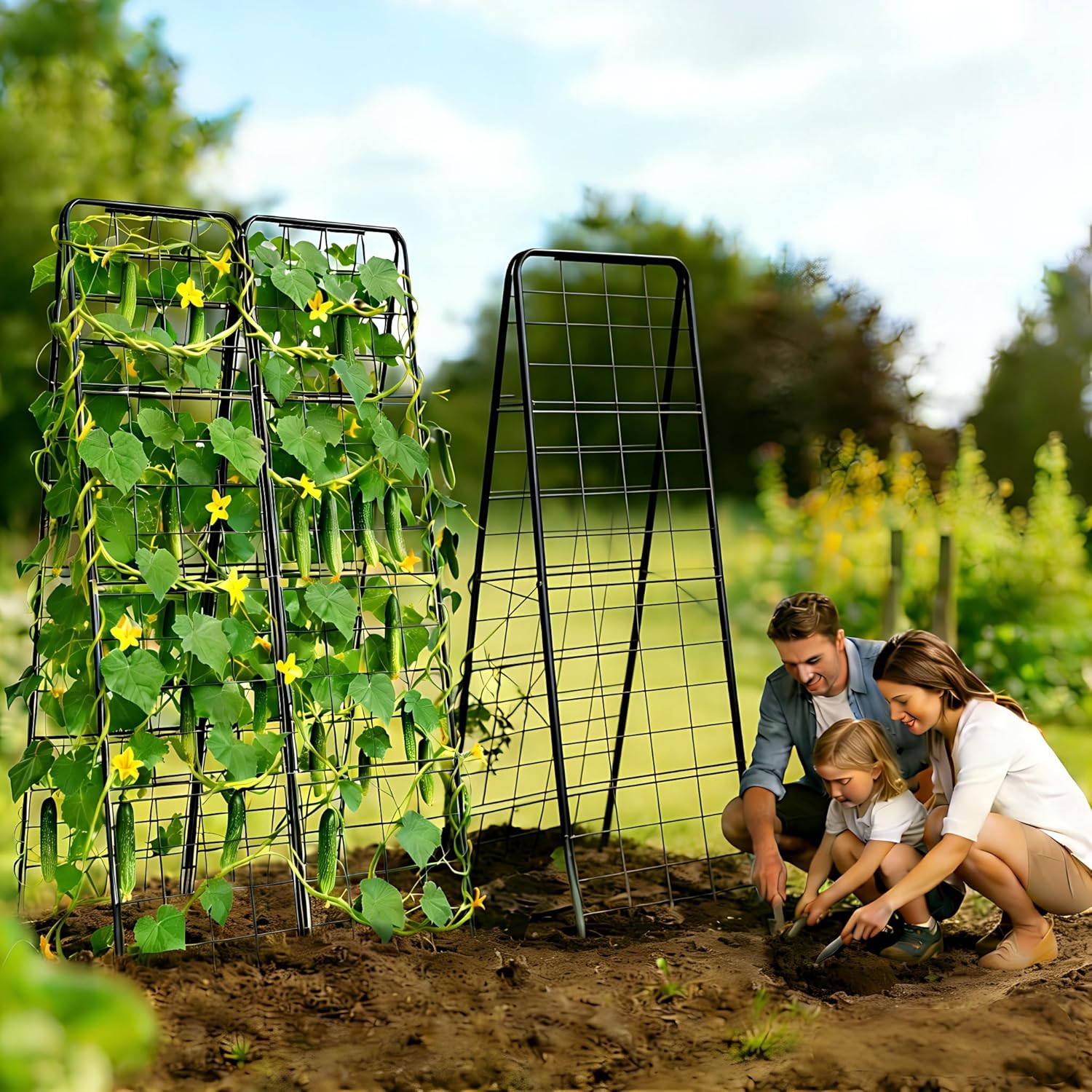 Garden Trellis for Cucumbers, 50” x 16“ Adjustable A-Frame Plant Support for Climbing Plants Outdoor, Vegetable, Flowers, 2 Pack Heavy Duty 1cm Metal Vegetable Trellis for Backyard, Raised Bed, Patio