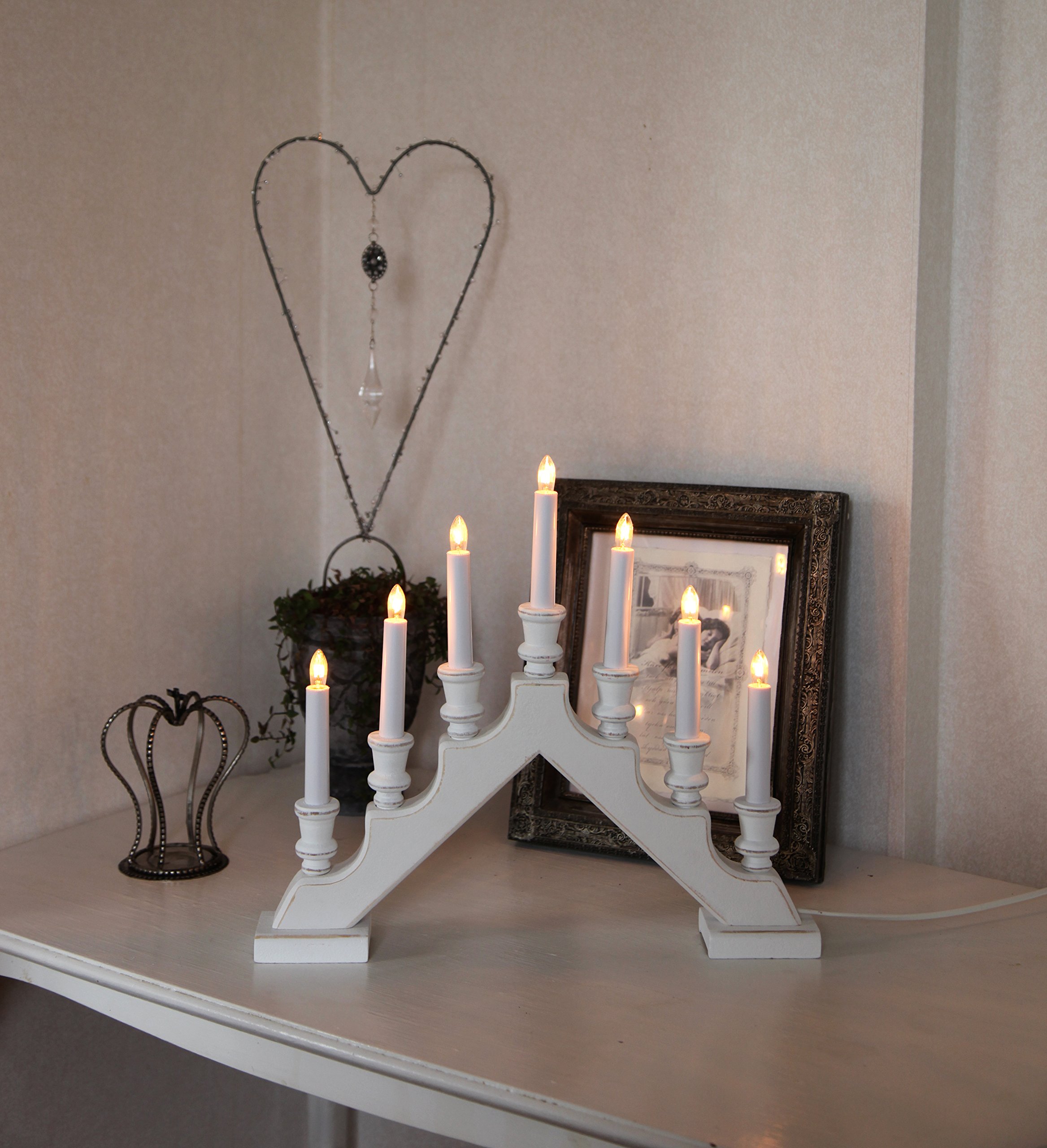 Fensterleuchter "Sara" 7-flammig, Material: Holz, Farbe: shabby weiss ca. 38 cm x 43 cm