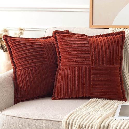 UGASA - Juego de 2 fundas de almohada de pana con textura de rayas súper suaves, fundas de cojín decorativas con costado ancho para casa rural,