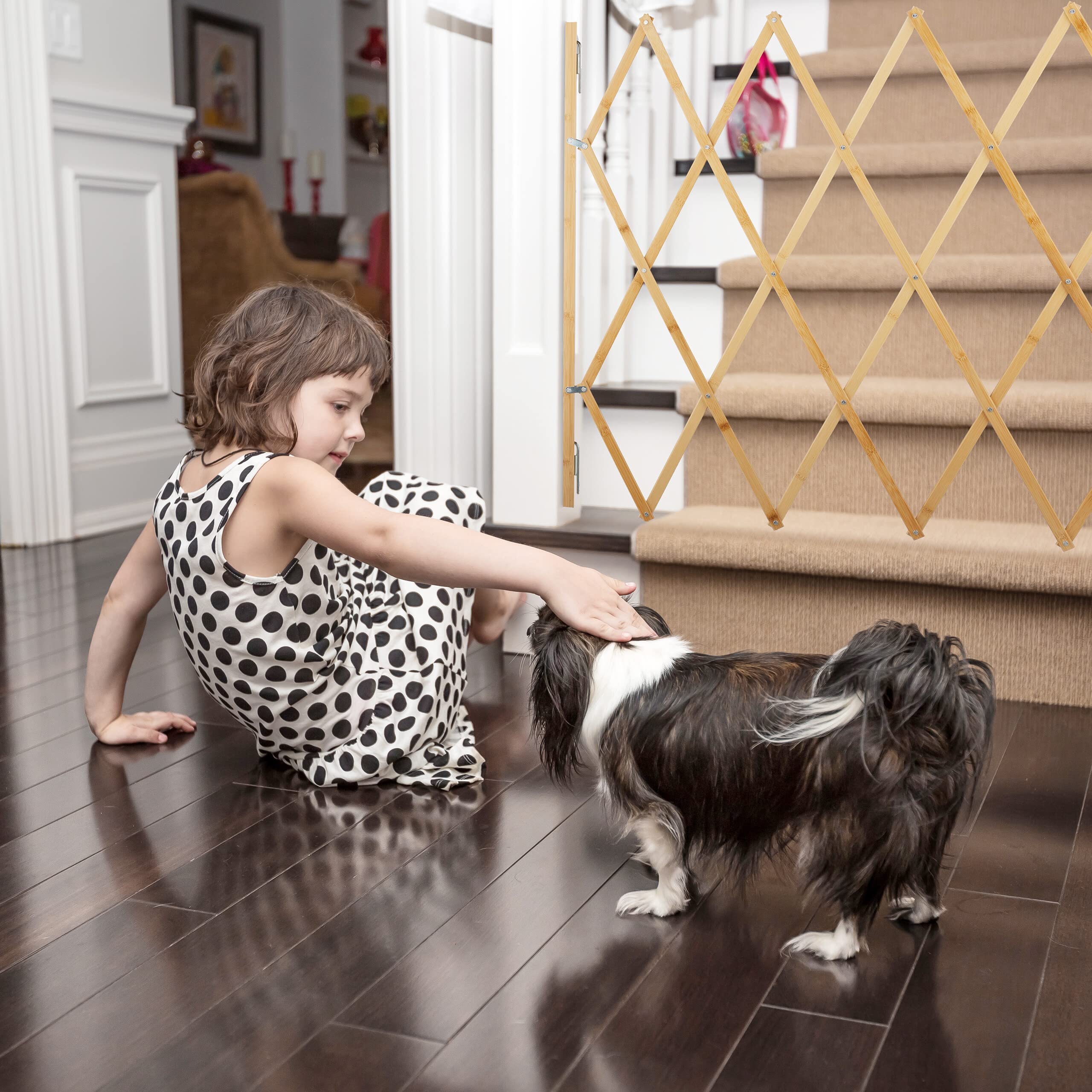 Relaxdays Cancelletto di Sicurezza per Cani, Recinzione Allungabile Fino a 130 cm, Alto 87,5-100 cm, in bambù, Naturale