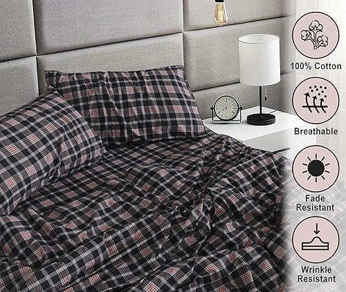 Vista 220 de RUVANTI Juego de sábanas de franela 100% algodón, tamaño matrimonial, 4 piezas, Alpine Serenity Serenidad alpina