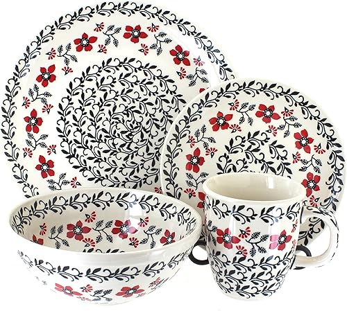 Blue Rose Polish Pottery Scarlett Ivy - Juego de vajilla de 16 piezas