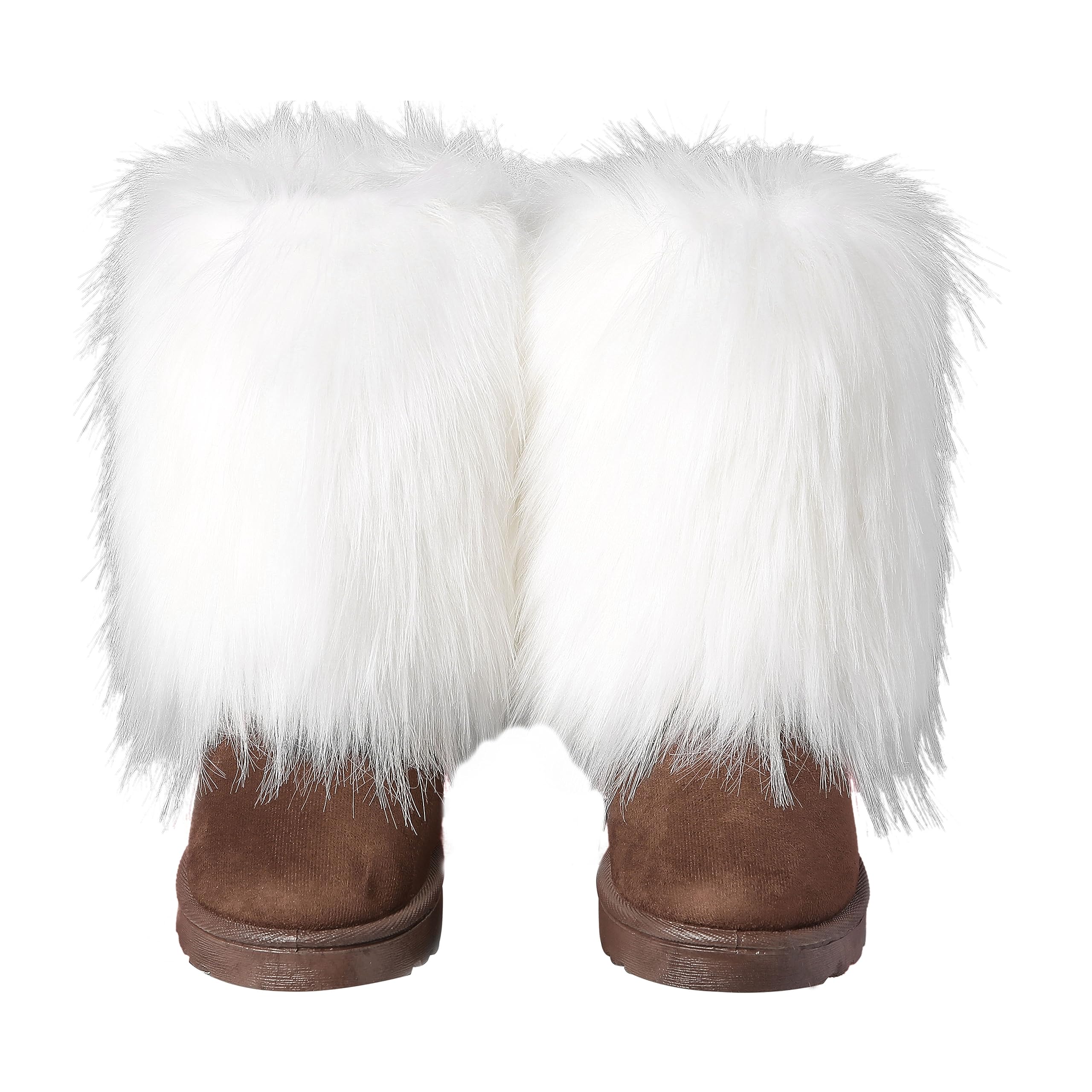 yamerbo Faux Fur Boots for Women, Fuzzy Flurry Furry Leg Warm Boots, Winter Mid-Calf Snow Shoes, Round Toe Suede Winter Warm Flat Short Boots for