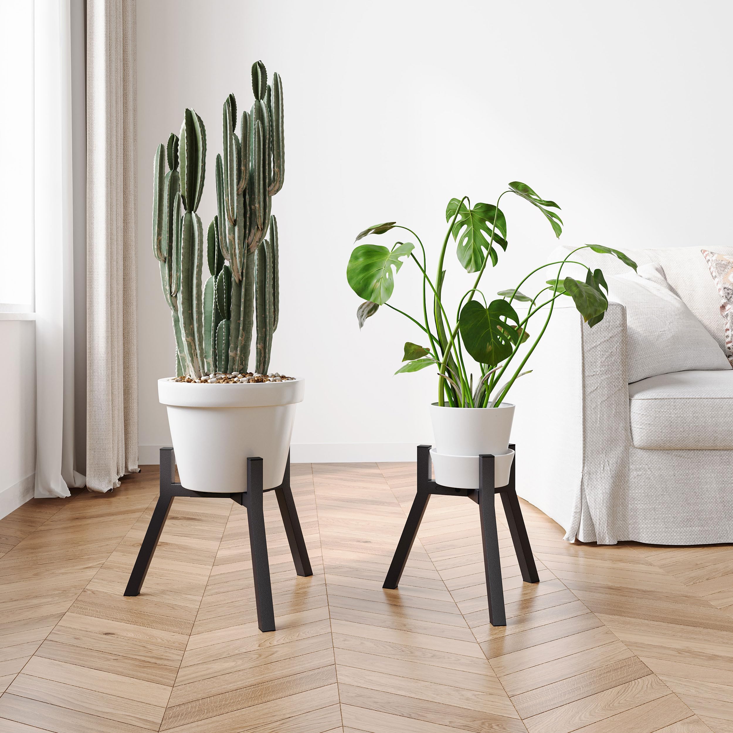 Juego de 2 Soportes Para Plantas y Maceteros Decorativos de Interior Ajustables de Metal Apto Para Macetas de Diferentes Tamaños Negro （Sin Maceta） PS-007BK-2