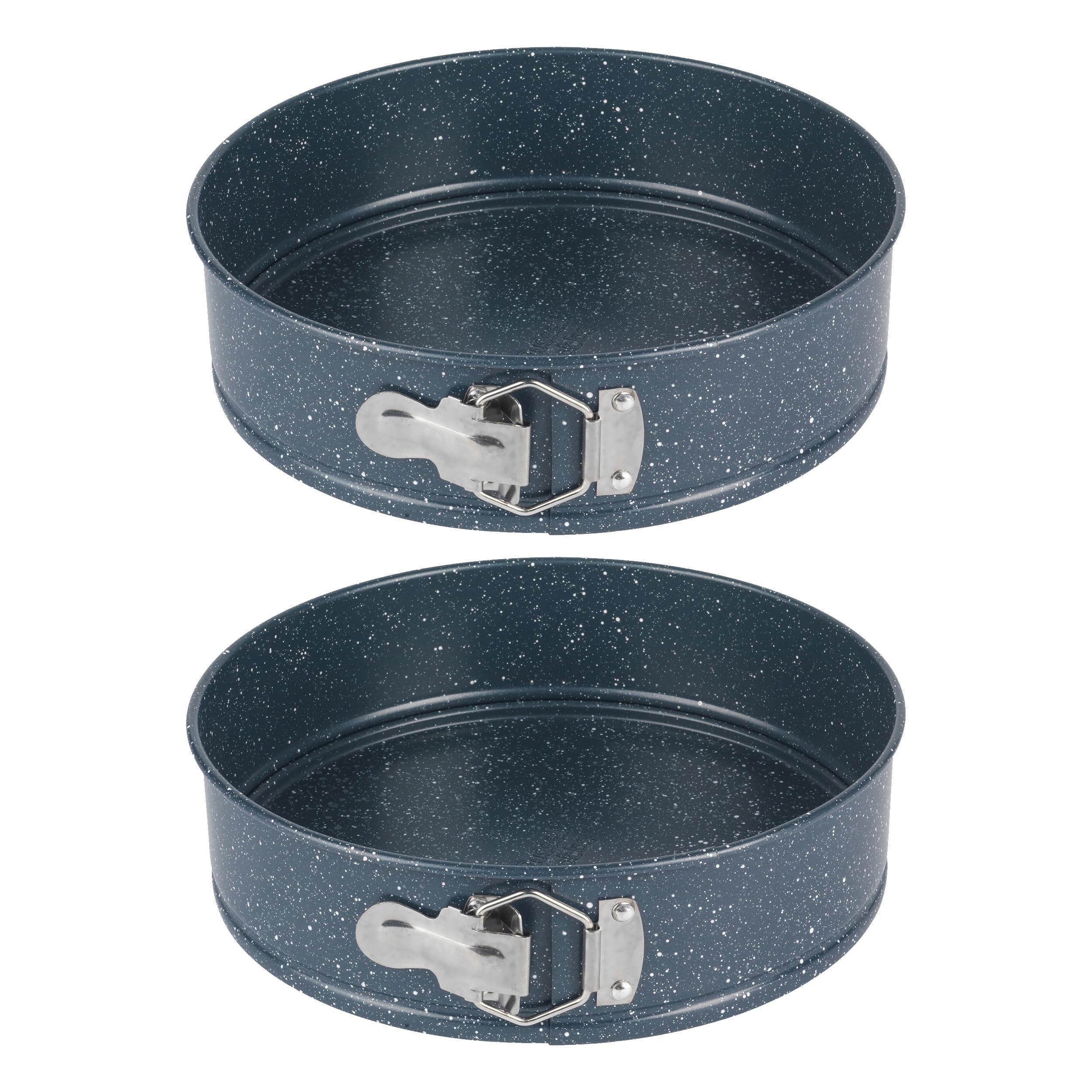 Russell Hobbs COMBO-8234 Springform Cake Tin Set of 2, Non-Stick Carbon Steel Loose Bottom Baking Pan, Removable Base for Cheesecake/Pies/Sponge, Strong & Durable, Easy Clean, Blue Marble, 24 cm