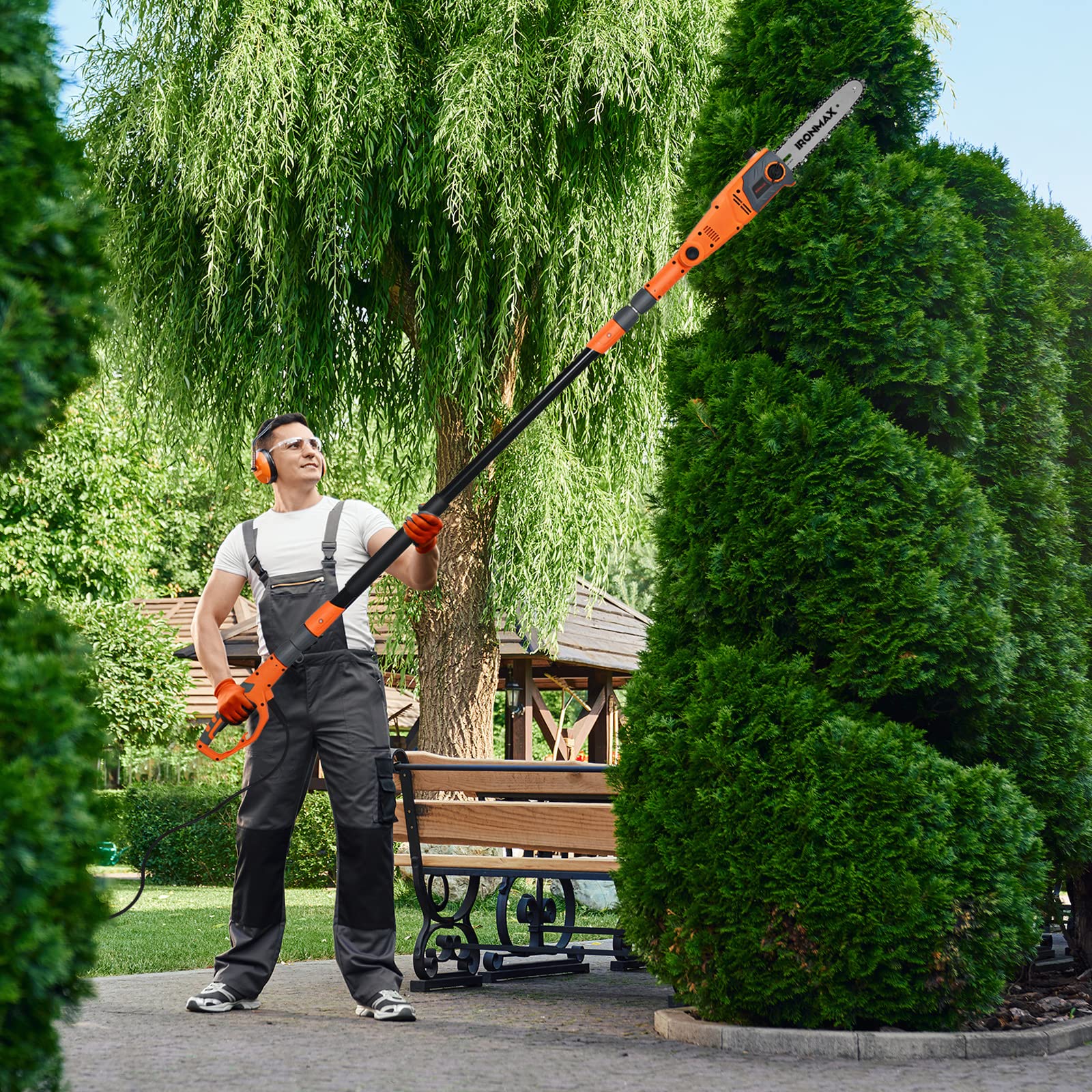 GOPLUS 750W Élagueuse sur Perche Télescopique Électrique,Scie d'Elagage,Perche Télescopique 212-286 cm,Vitesse 10,8 m/s avec Tête Pivotante, Tête de Coupe Réglable -30°-30°