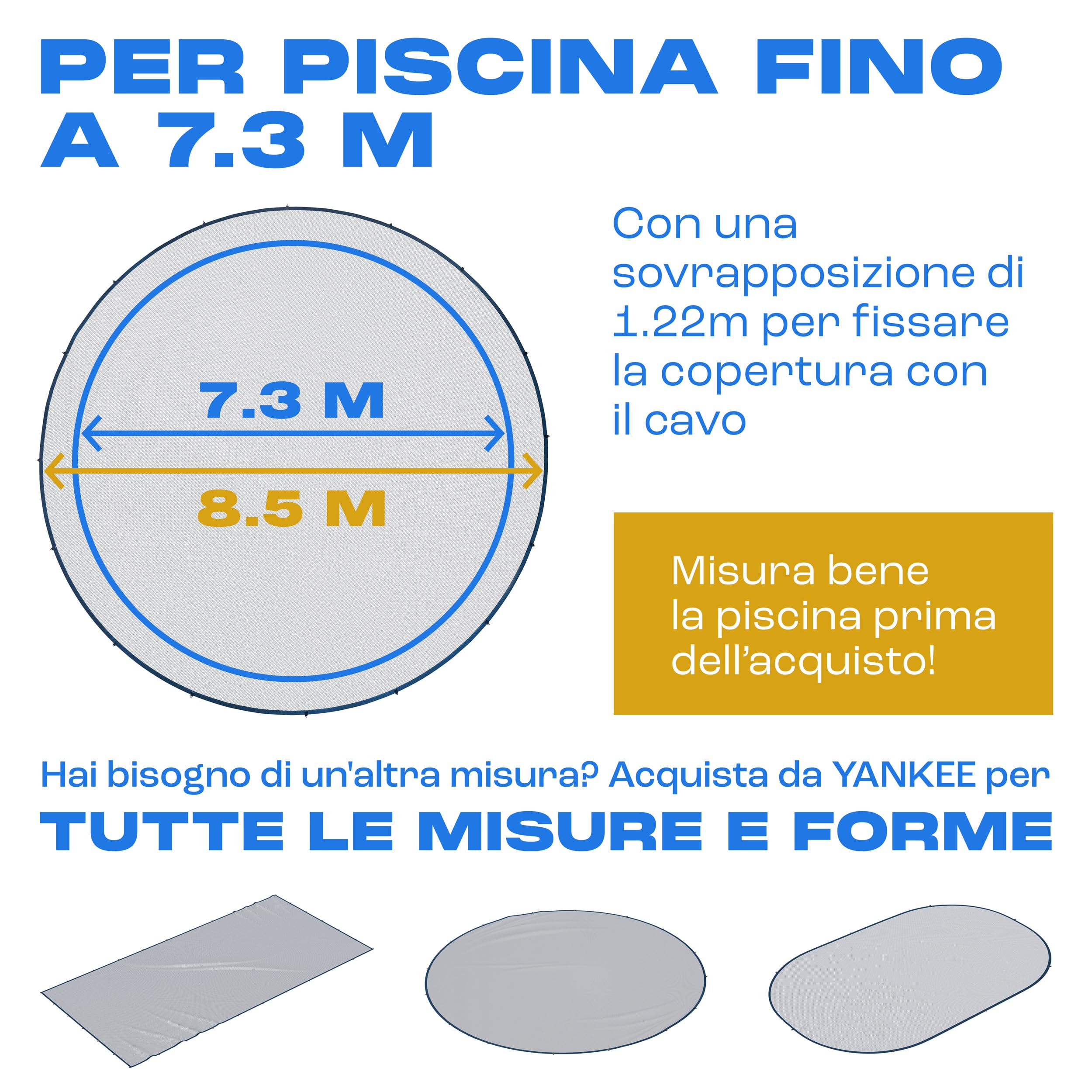 Yankee - Rete per foglie per piscina, rotonda, in rete, 0,4 cm, copertura per piscina fuori terra, previene foglie e detriti, rete resistente anti-intasamento (690-730 cm (Ø850cm))