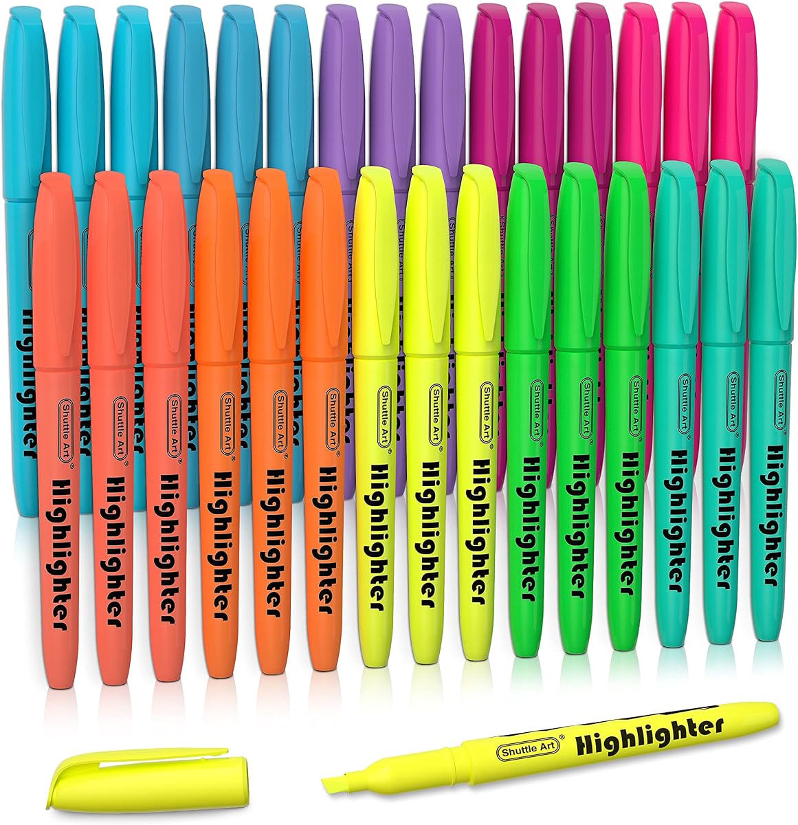 Shuttle Art Resaltadores, paquete de 30 resaltadores de colores surtidos, 10 colores con punta de cincel, marcadores resaltadores no tóxicos de secado rápido para adultos, estudiantes, resaltando en casa, escuela, oficina