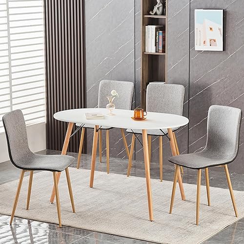 Miniatura 4 de Wonder Comfort Juego de 4 con patas de metal Oka parecidas a la madera, silla lateral de tela sin brazos para comedor con cuero negro, gris,