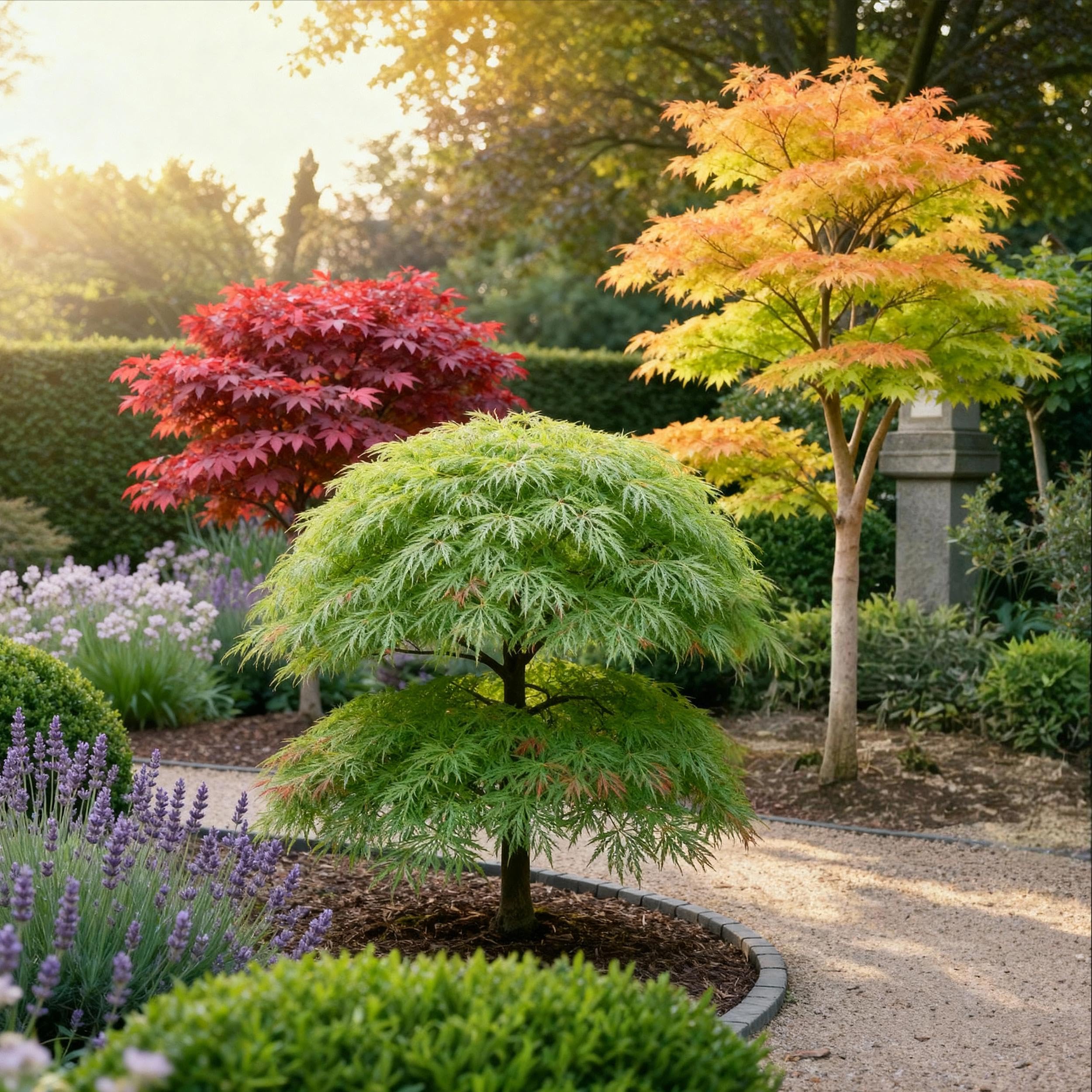 Acer palmatum Tricolour - Rosso-verde-arancio - 3 piante - Perde le foglie - Bassa manutenzione - 25-35cm - Ø12cm - Pianta da giardino
