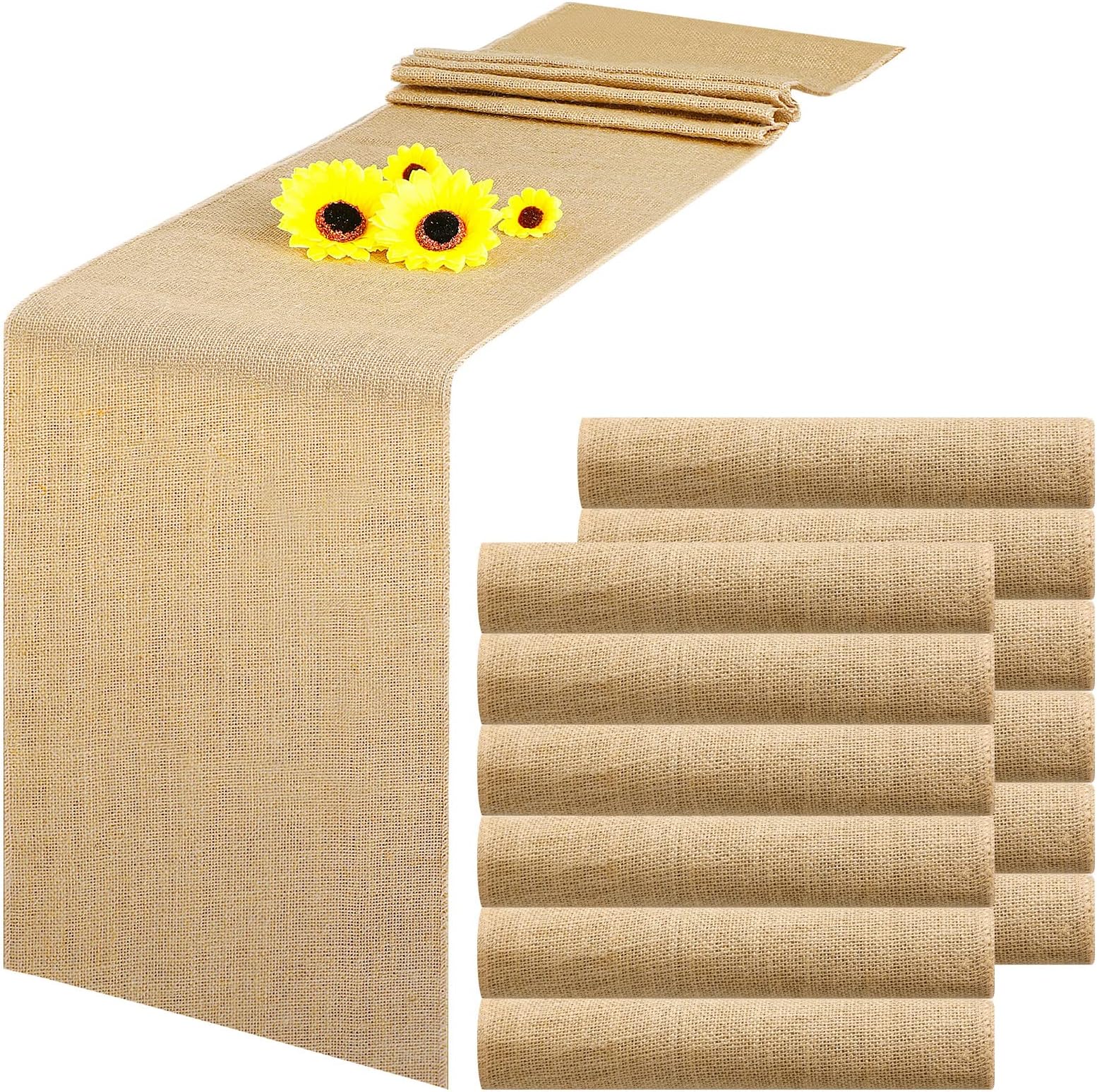 Newwiee 6 Pack Disposable Table Runner 14 x 108 Inch Natural Burlap Table Runners