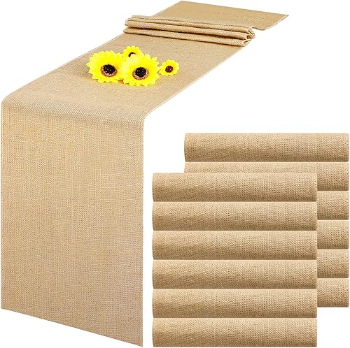 Paquete de 12 caminos de mesa de arpillera, camino de mesa rústico de yute de tela de granja, centros de mesa para decoración de banquetes de boda