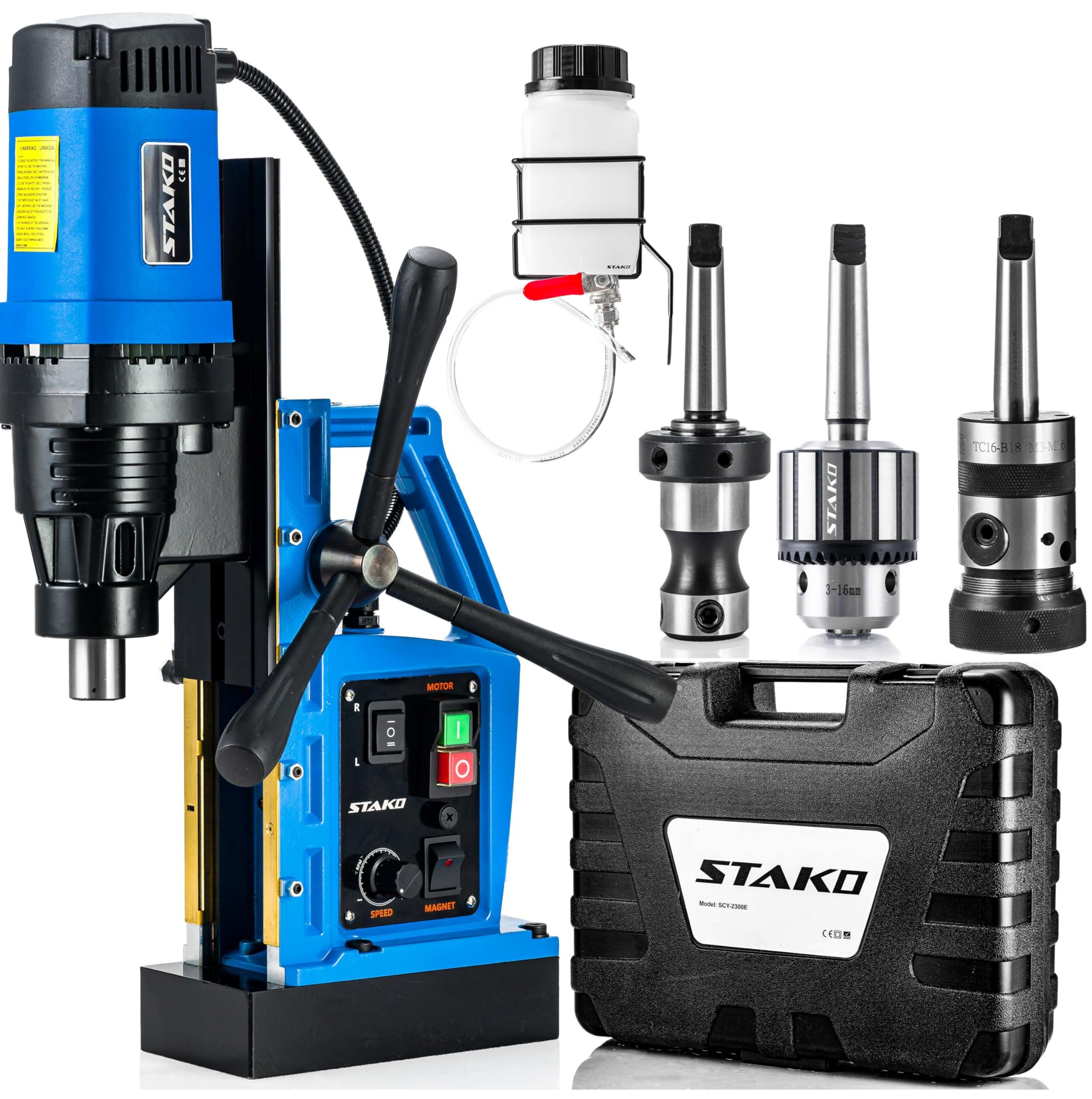 STAKO Taladro magnético SCY-2800RE de diámetro 80 mm, 2050 W, con maleta, fuerza magnética 17000N, perforadora portátil para trabajar metales con Weldon 19 mm y portabrocas de 3-16 mm y