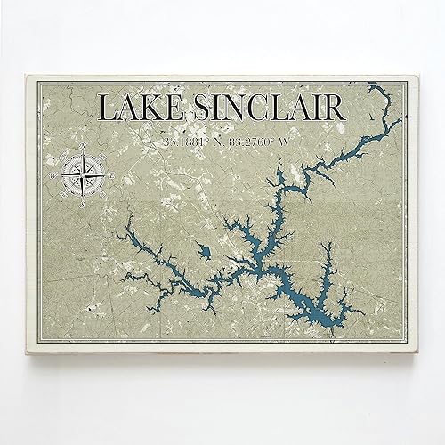 Lake Sinclair, GA Wood Map Plank Wall Art | 11" X 16" | Artwork and Map Printed on a Quality Wood Plank for a Unique Home Décor | Ready to Hang &