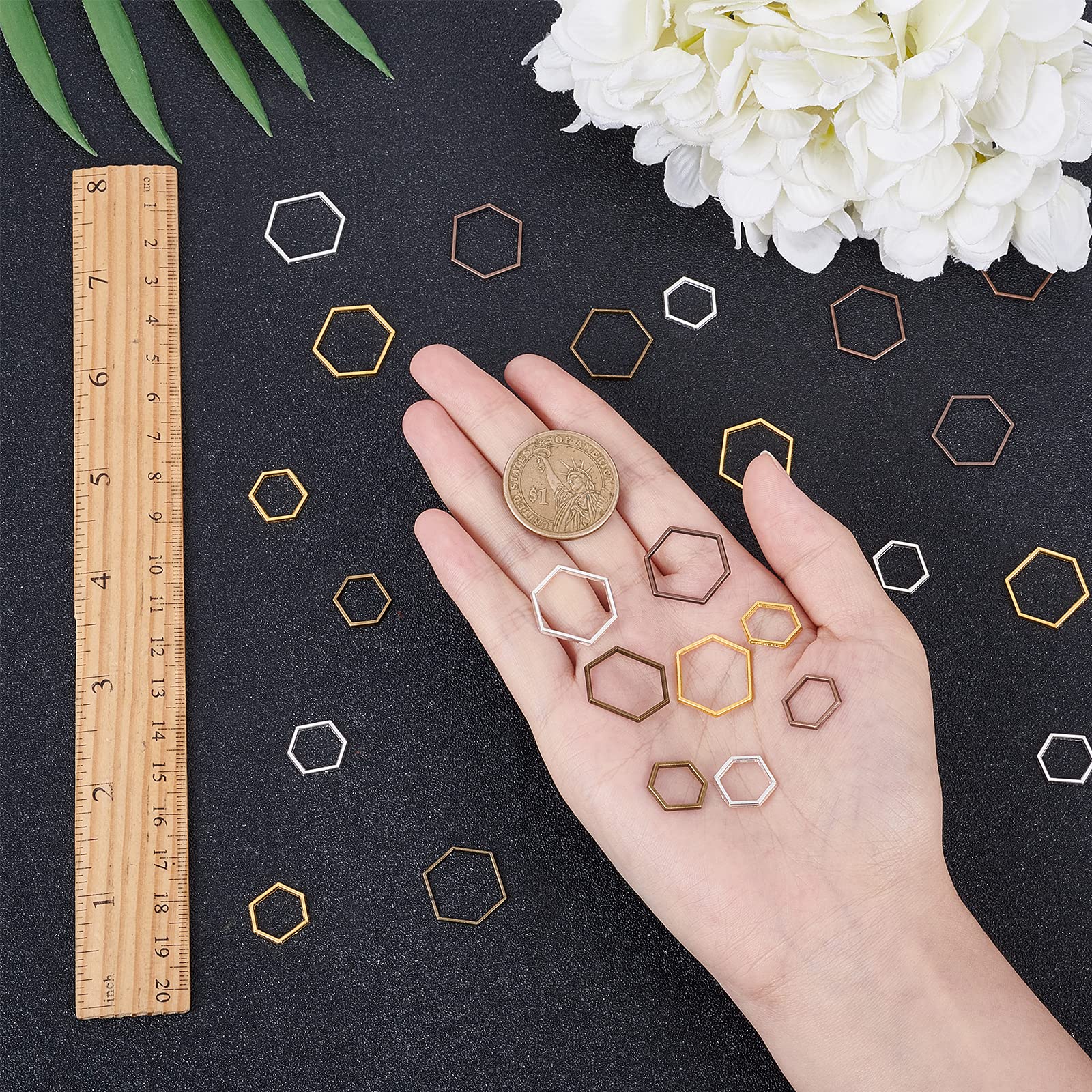 Anelli Di Collegamento Per Orecchini - 80 Pezzi, 4 Colori, Forma Esagonale, Lega Resistente - Foto 5