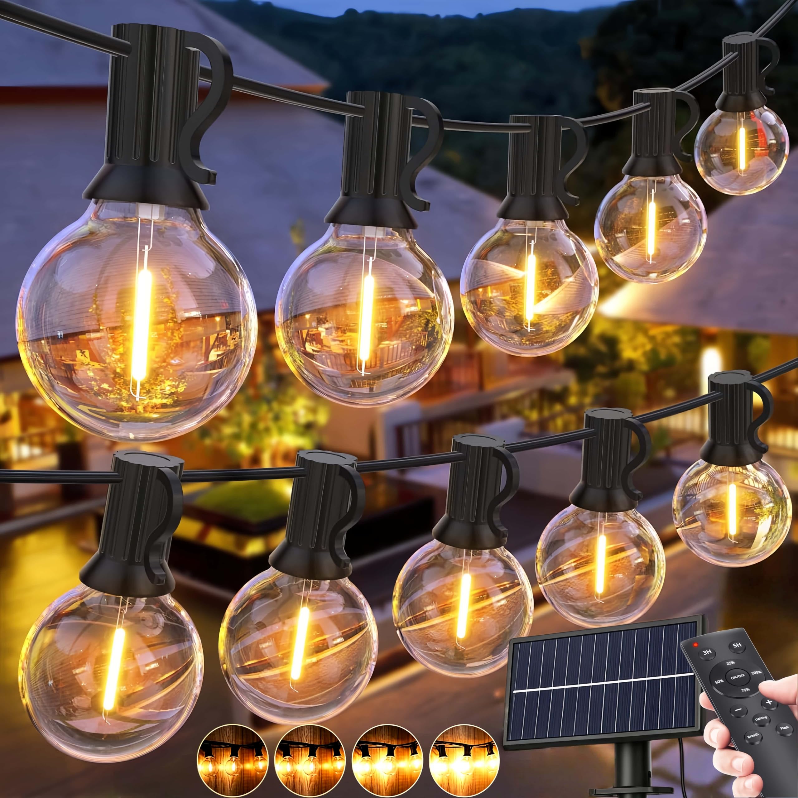 GPATIO Luci Solari Da Giardino, 30M LED G40 Luci da Esterno con Telecomando | Ricarica solare+USB, Lampade Solari da Giardino con Timer, Impermeabile, 42 Infrangibile Lampadine, Dimmerabile, 3Modalità