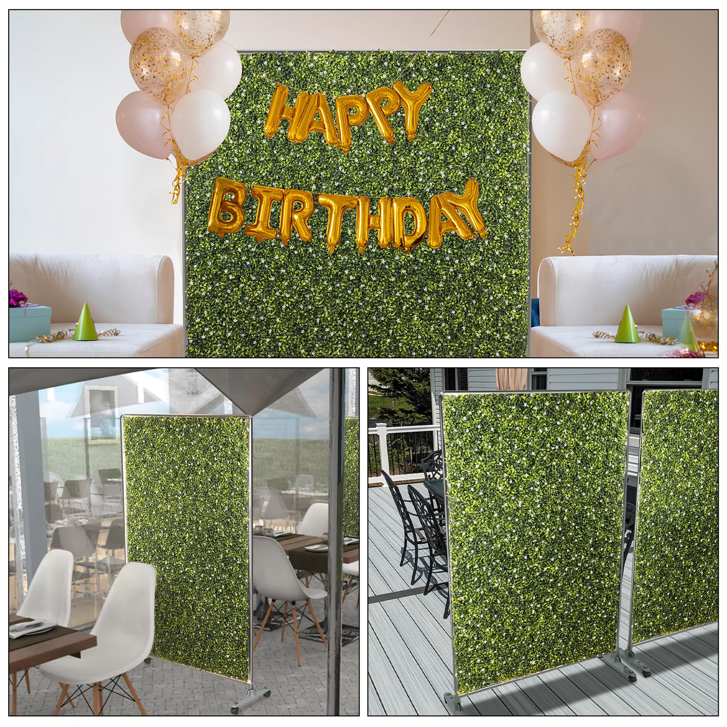E&K H40xW60 inches Movable Privacy Hedge Fence Artificial Faux Grass Room Space Divider Boxwood Backdrops Stand Decor with Wheels
