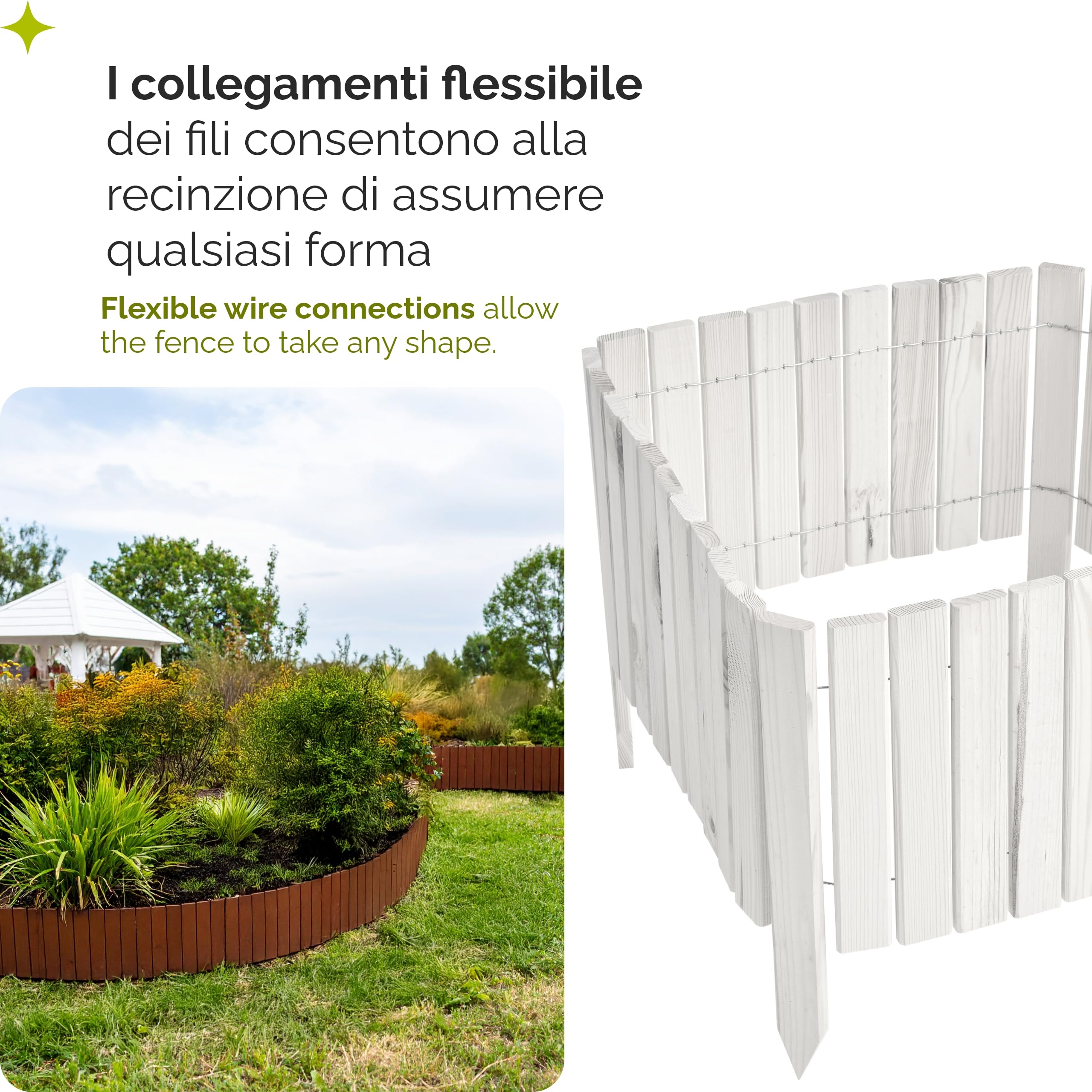 Garronda Rollborder Recinzione in legno flessibile 200 x 30 cm bordatura giardino bordura per aiuola staccionata in legno cordolo Decorazione da frutteti Palizzata GD-0149 Bianco