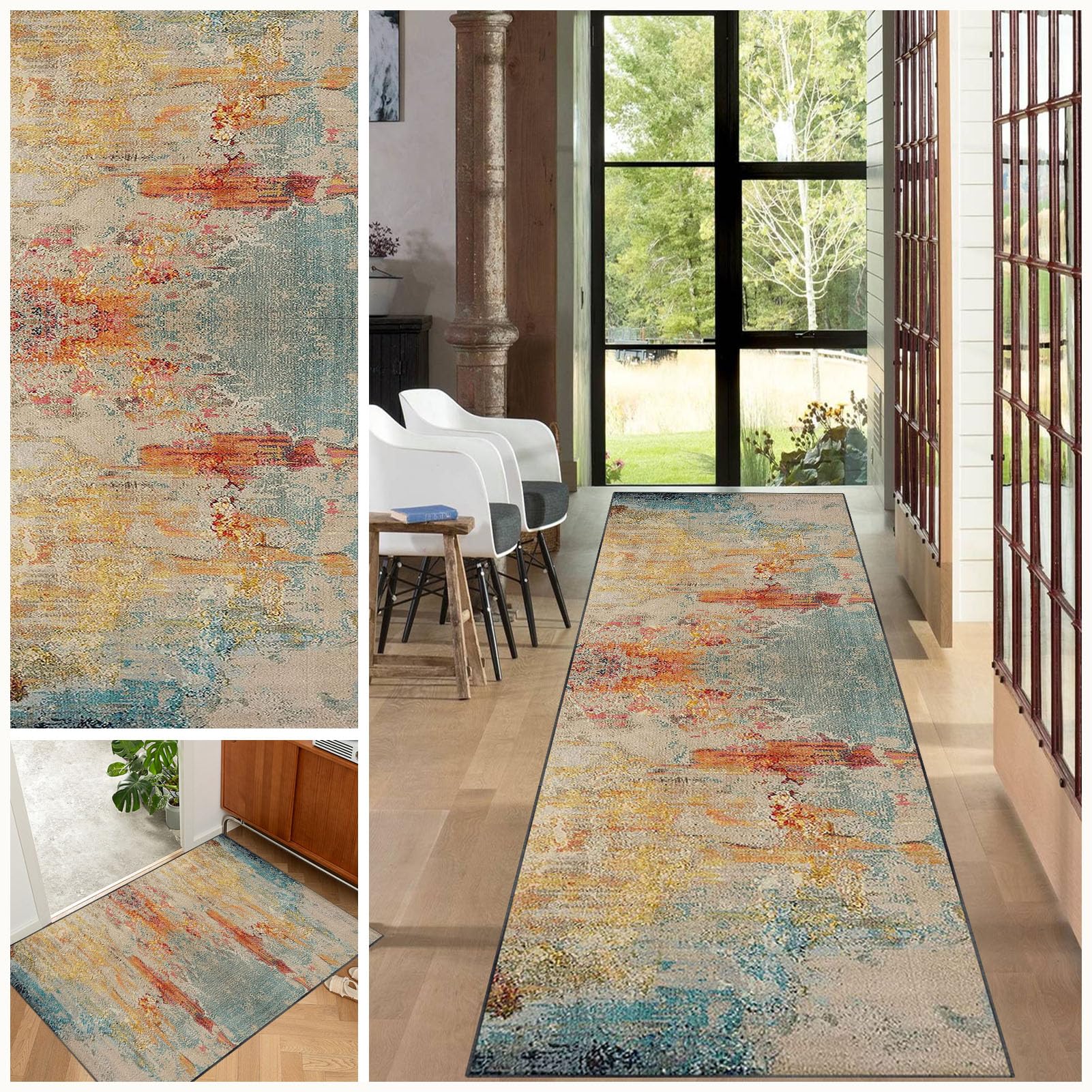 Tapis de couloir antidérapant lavable de 90 x 200 cm avec envers sécurisé pour sol de cuisine