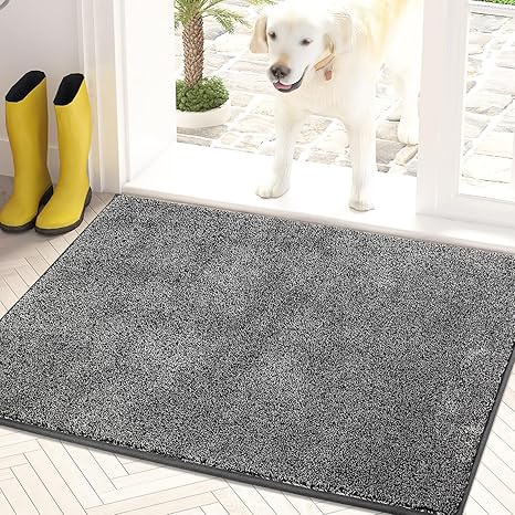 PURRUGS Dirt Trapping Door Mat 20" x 31.5", Non-Slip Machine Washable Entry Rug, Shoe Scraper, Dog Doormat, Super Absorbent Welcome Mat for Front & Back Door, Muddy Shoes & Paws, Light Grey-Dark Grey