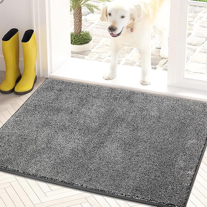 PURRUGS Dirt Trapping Door Mat 20" x 31.5", Non-Slip Machine Washable Entry Rug, Shoe Scraper, Dog Doormat, Super Absorbent Welcome Mat for Front & Back Door, Muddy Shoes & Paws, Light Grey-Dark Grey