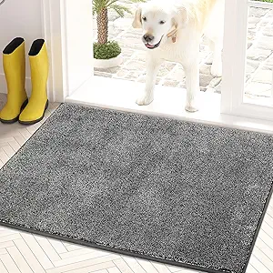 PURRUGS Dirt Trapping Door Mat 20" x 31.5", Non-Slip Machine Washable Entry Rug, Shoe Scraper, Dog Doormat, Super Absorbent Welcome Mat for Front & Back Door, Muddy Shoes & Paws, Light Grey-Dark Grey