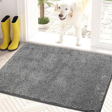PURRUGS Dirt Trapping Door Mat 20" x 31.5", Non-Slip Machine Washable Entry Rug, Shoe Scraper, Dog Doormat, Super Absorbent Welcome Mat for Front & Back Door, Muddy Shoes & Paws, Light Grey-Dark Grey