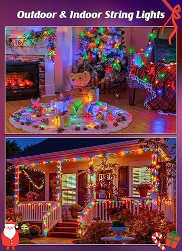 Miniatura 6 de Brightown - Paquete de 2 guirnaldas solares navideñas para exterior, 144 pies, 400 LED impermeables con 8 modos y encendidoapagado automático para