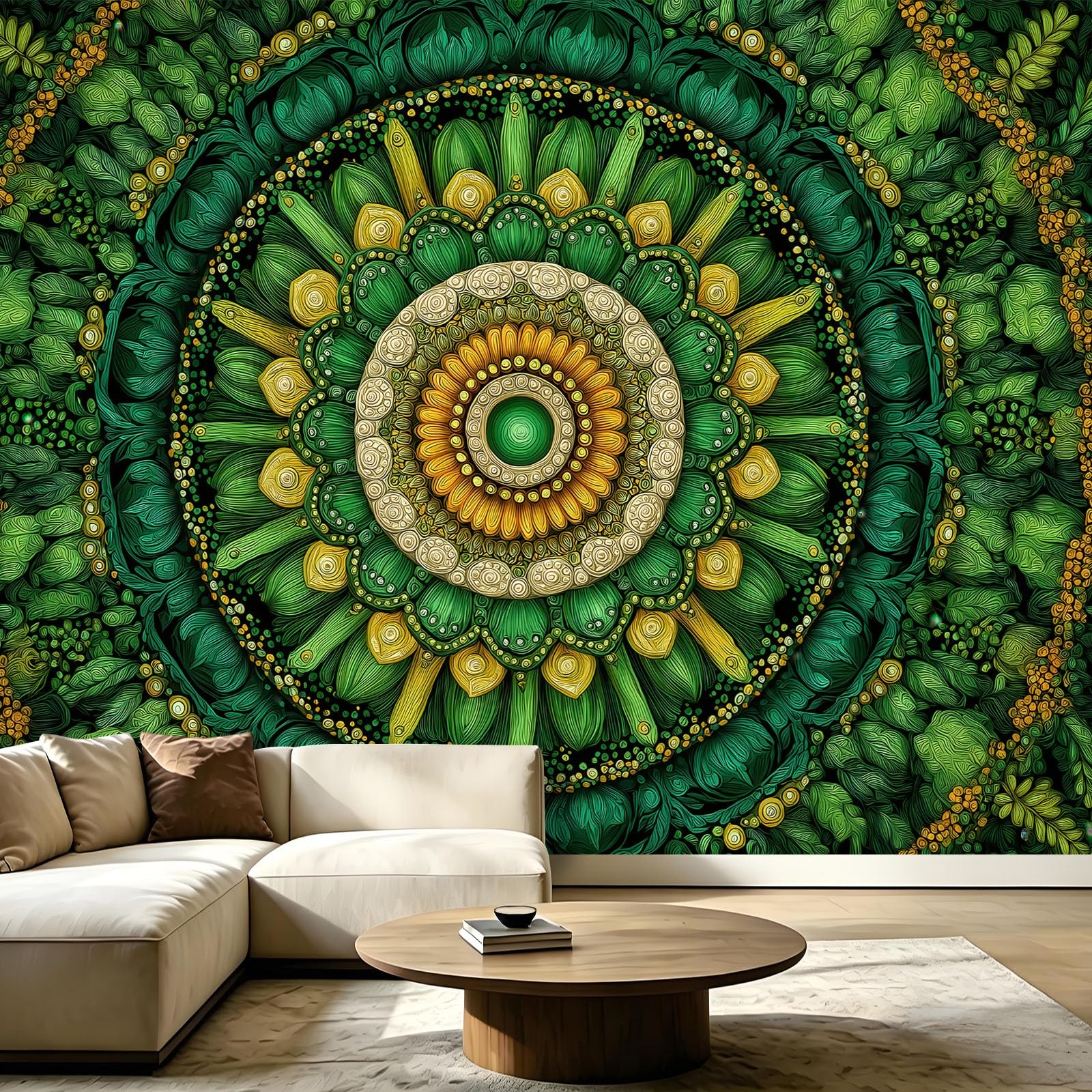 Carta da parati fotografica arte nordica fantasia astratta 250 x 175 cm verde murale murale in tessuto non tessuto carta da parati per meditazione spazio yoga studio minimalista moderno soggiorno