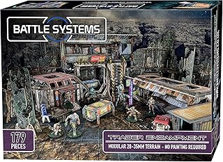 Battle Systems - Modular Tabletop 3D Gaming Sci-Fi Terrain - Perfect for 28mm-35mm Miniatures and Figures - No Painting Required - Science Fiction Aliens 40K Wargame - (Trader Encampment)