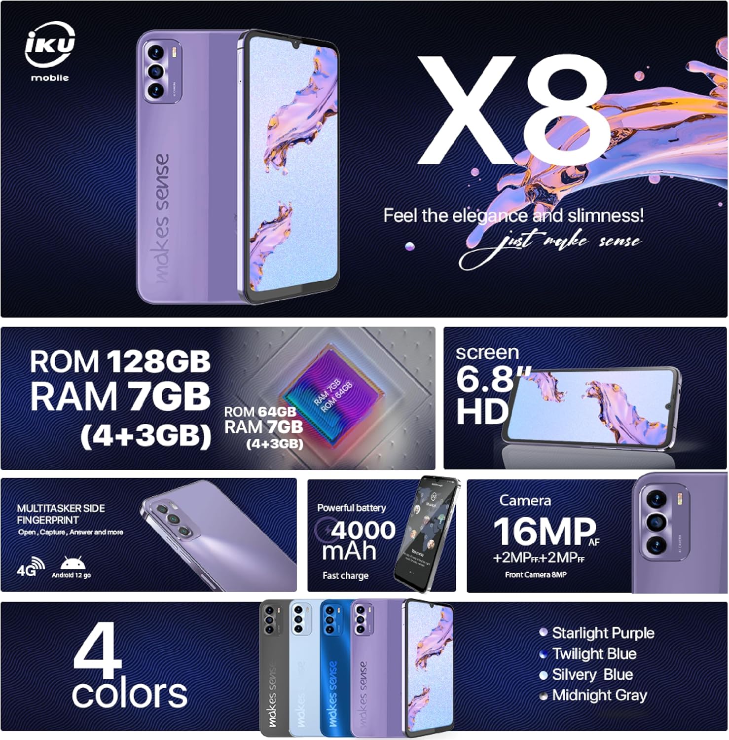 موبايل X8 بشاشة 6.8 بوصة، بذاكرة رام 4 + 3 جيجابايت، ذاكرة قرا... - view 5