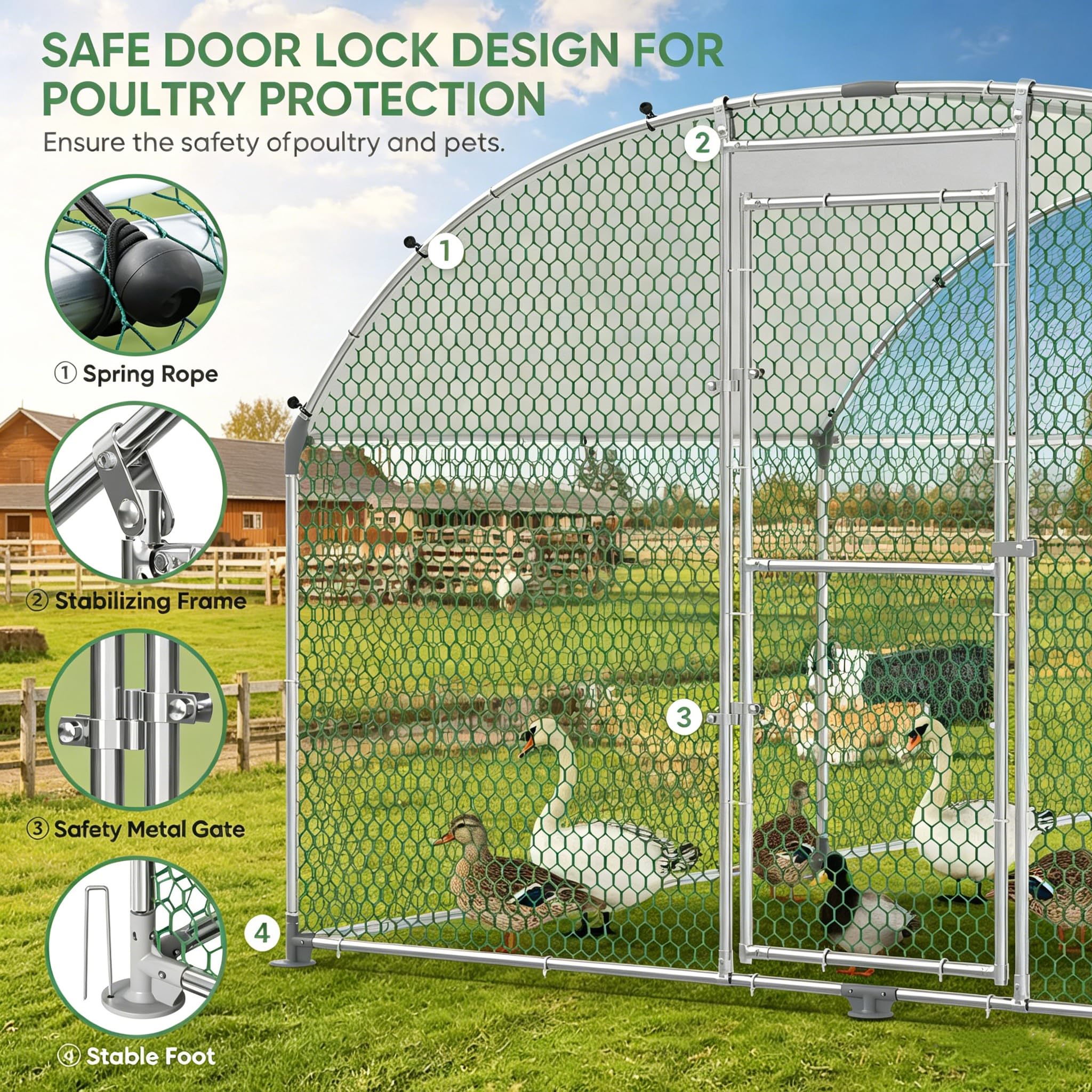 Poulailler avec aire de jeux 3x2m - Cages en métal pour petits animaux avec serrure de sécurité - Couverture imperméable pour sortie de poules - Parc pour poules résistant à l'hiver