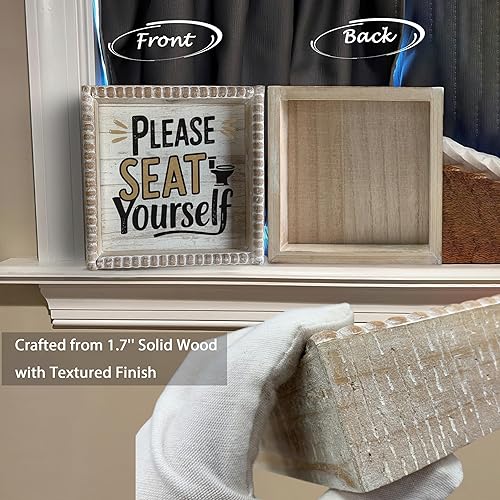 Miniatura 4 de Letreros de decoración de baño con marco de madera estilo bohemio, divertida placa decorativa para baño, pequeña y bonita, decoración de estante de