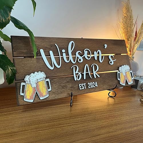 Miniatura 2 de Letrero de madera personalizado con nombre de familia, letreros de barra de café para decoración de cocina, letrero de negocios con fecha
