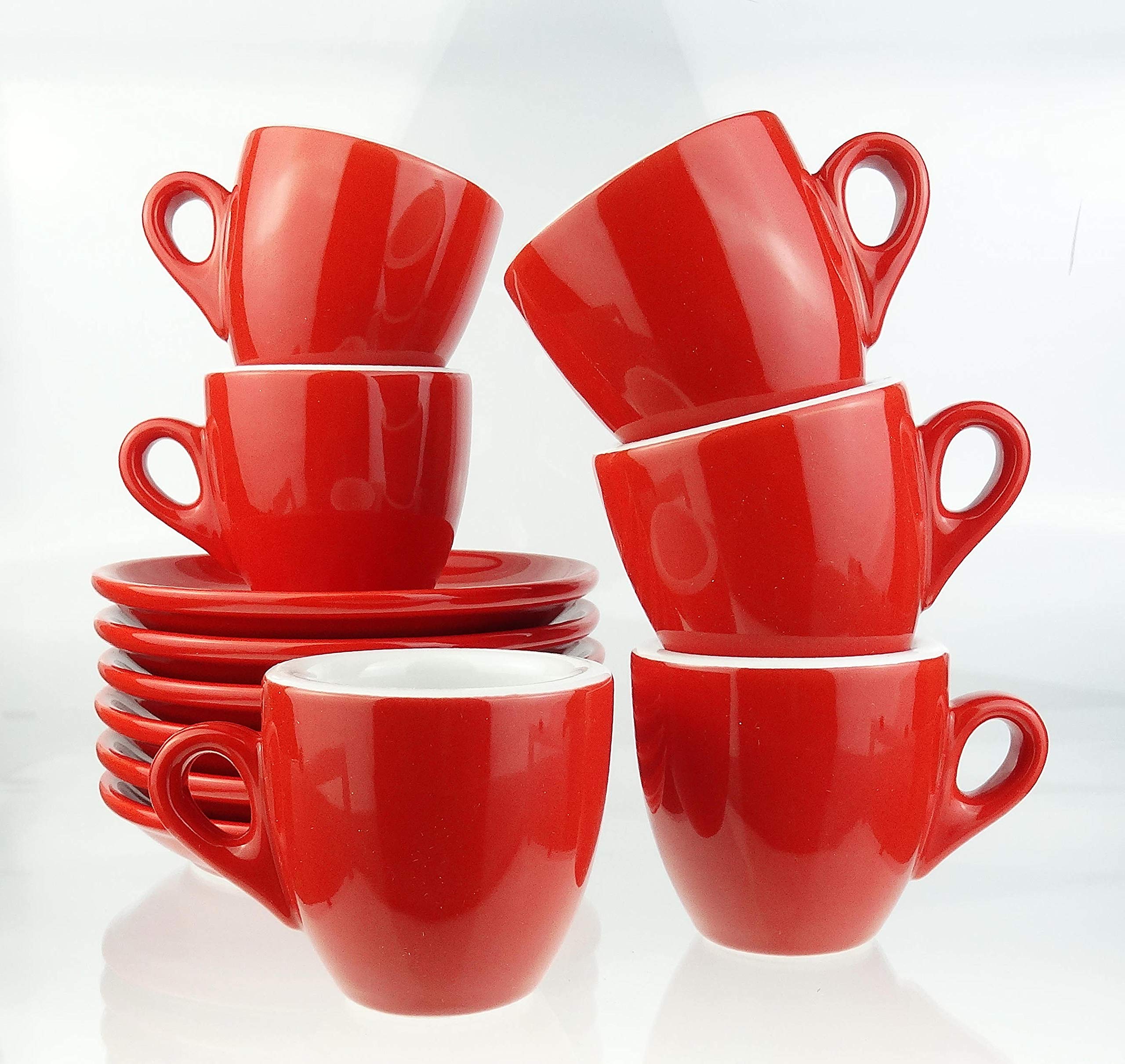 Extra dickwandige Espressotassen | 0,8 cm Wandstärke | rot | 6 Tassen + 6 Untertassen (rot)
