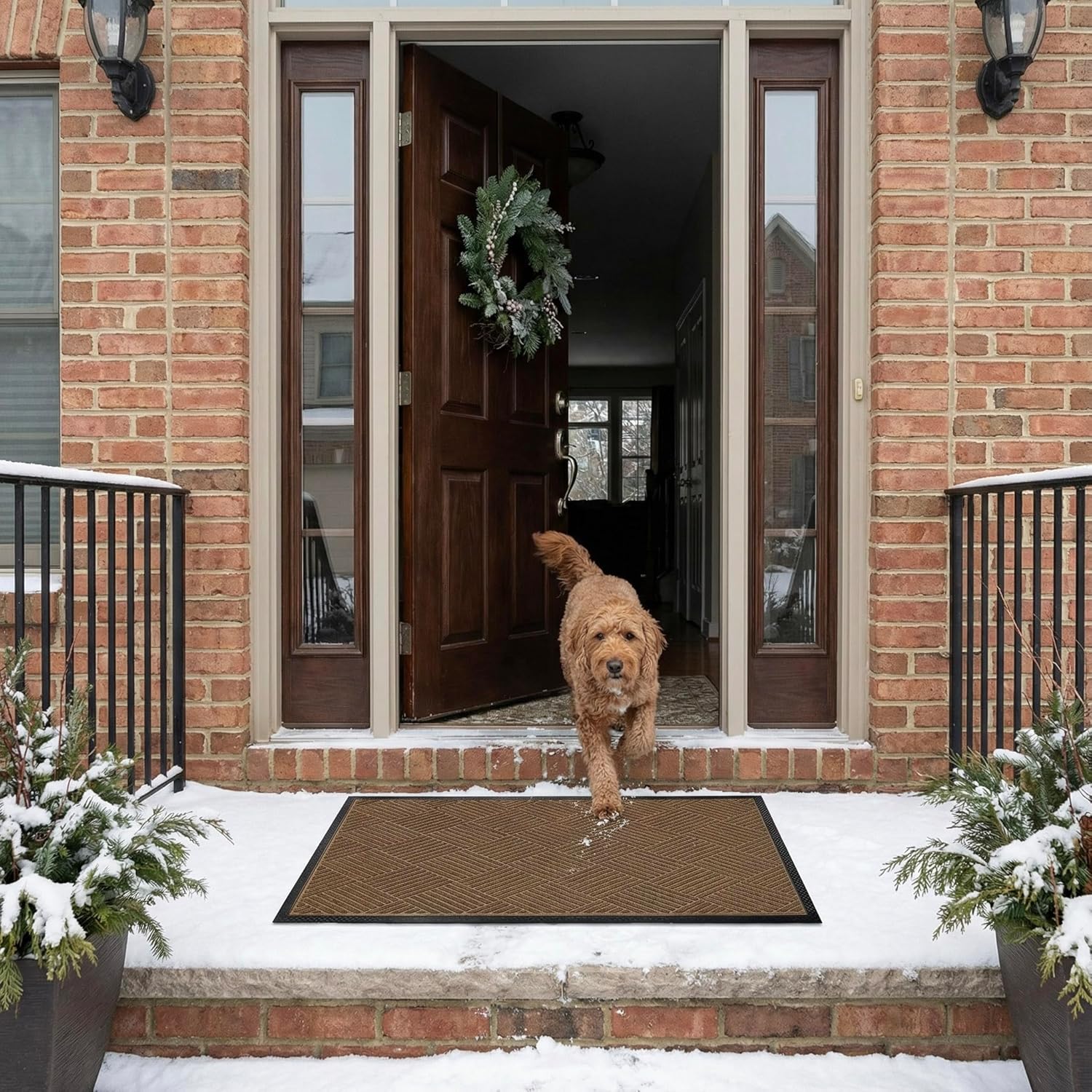 Ecomills Diamond Entrance Door Mat (2' x 3', Brown) - Low Clearance, Water Absorbent Dirt Trapper Entryway Mat with Non Slip Rubber Backing