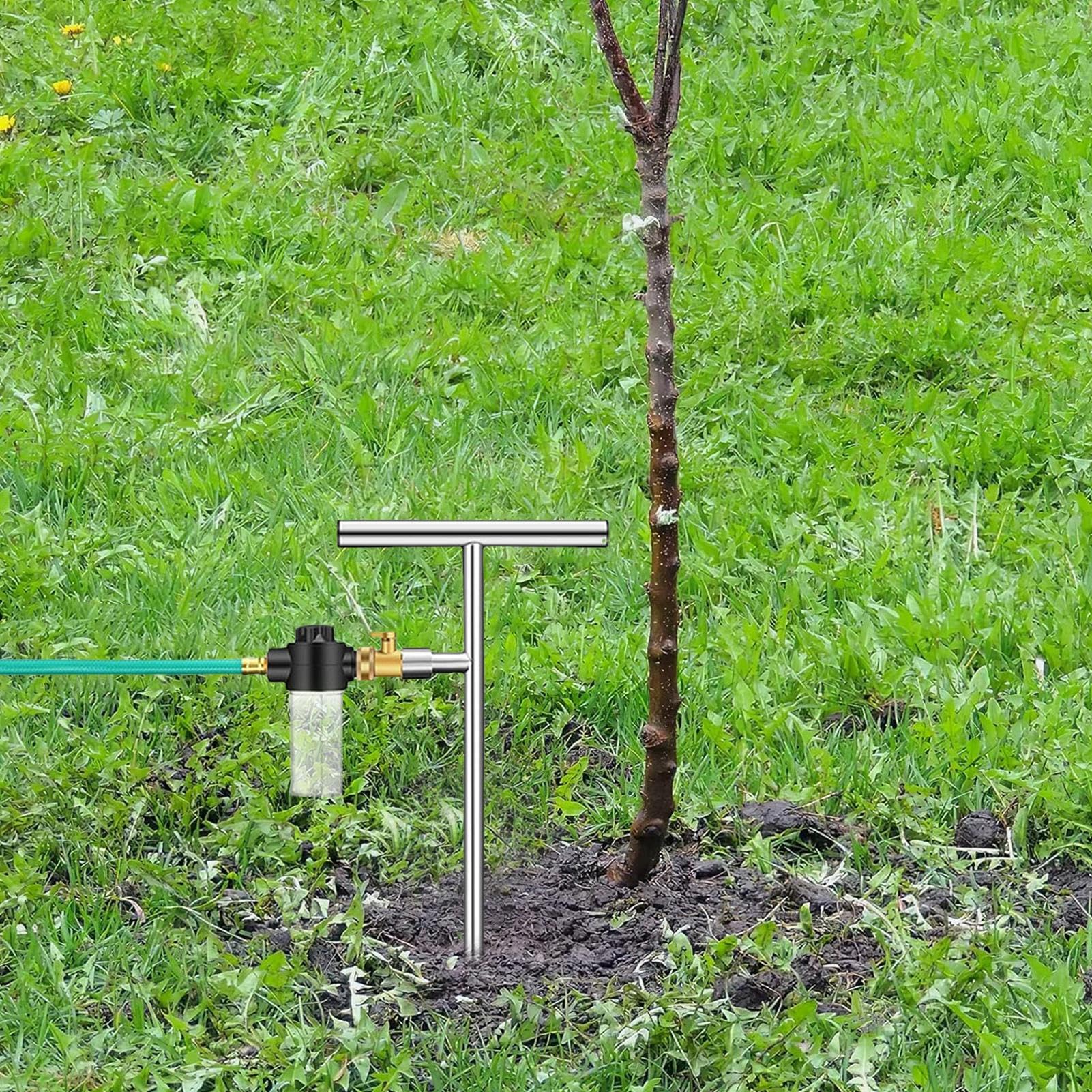 Korektor Do Korzeni Stalowe Kołki Nawadniające z Butelką Na Nawóz | Głębokie Nawadnianie z Uchwytem T i Zaworem Do sadów, ogrodów, szklarni, trawników i