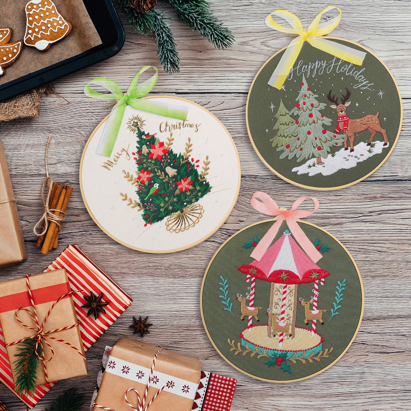 Topapfo Kit Ricamo Natalizio Per Principianti – Punto Croce Con Tela Stampata, Telaio 19,8 Cm E Fili – Idea Regalo Fai Da Te
