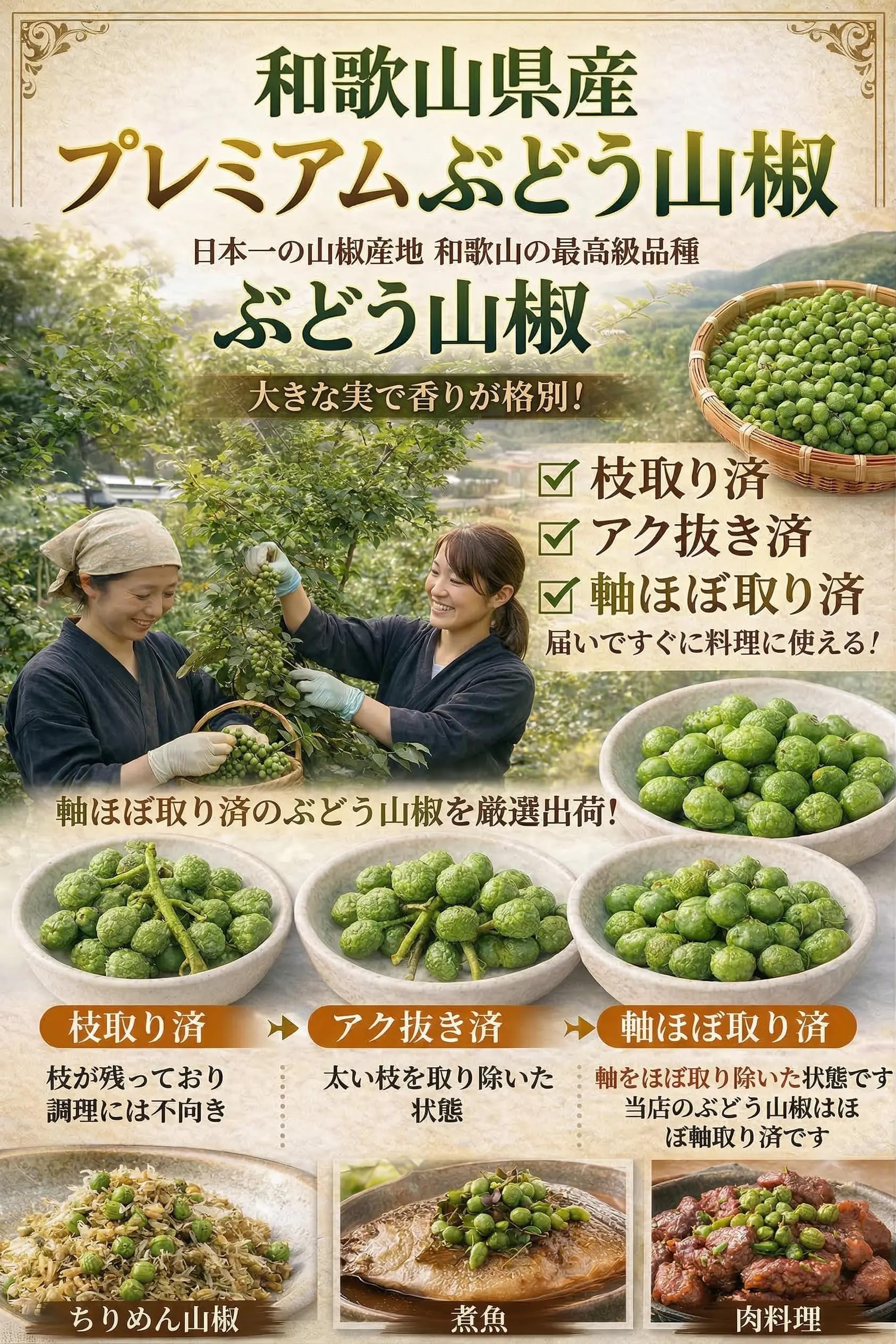Amazon.co.jp: 令和8年新物 和歌山県産 プレミアム ぶどう山椒 冷凍