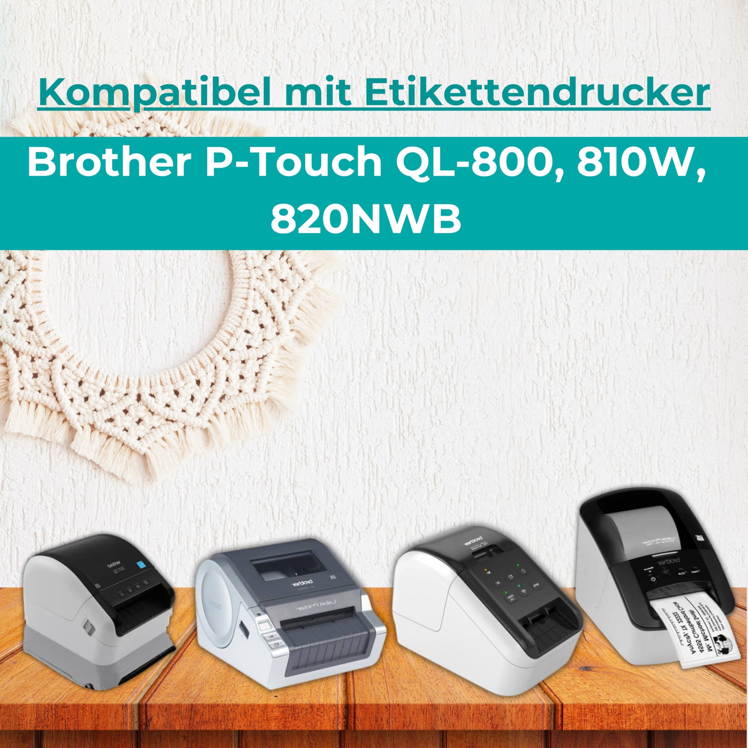 Double Dragon DK-22251 Endlosetikettenrolle, 62mm(B) x 15,24m(L) | Rot- und Schwarzdruck auf Weiß | Kompatibel mit Brother P-Touch QL-800, QL-810W, QL-820NWB | Inklusive Halter